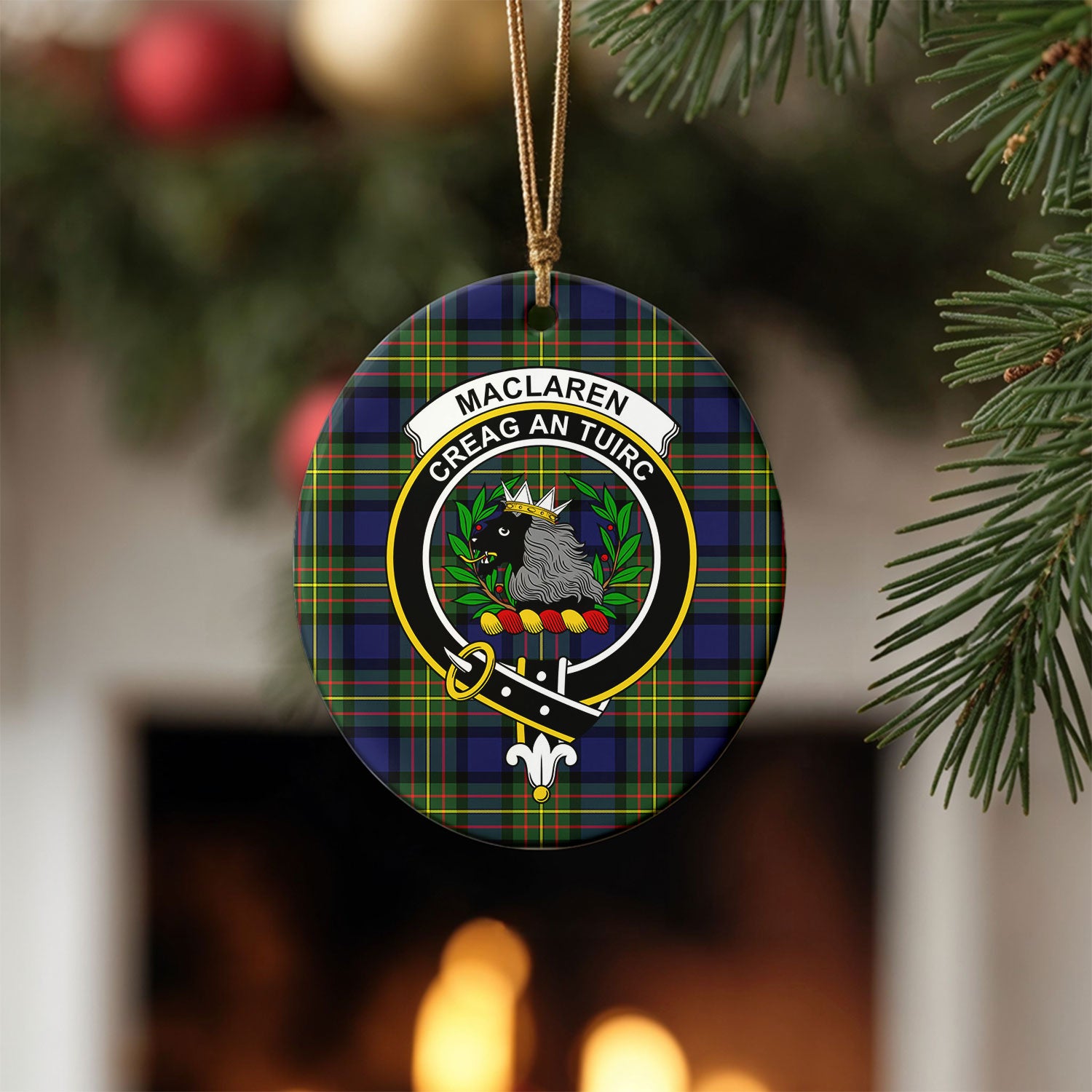 MacLaren Modern Tartan Crest Christmas Ceramic Ornament