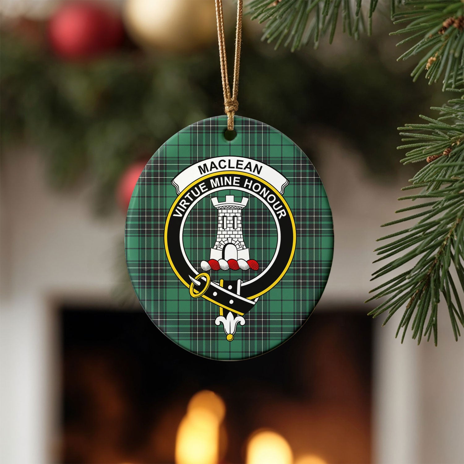 MacLean Hunting Ancient Tartan Crest Christmas Ceramic Ornament