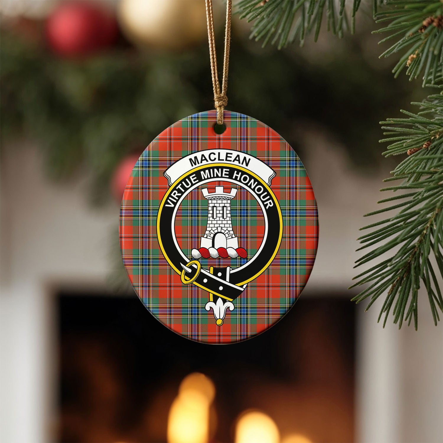 MacLean of Duart Ancient Tartan Crest Christmas Ceramic Ornament