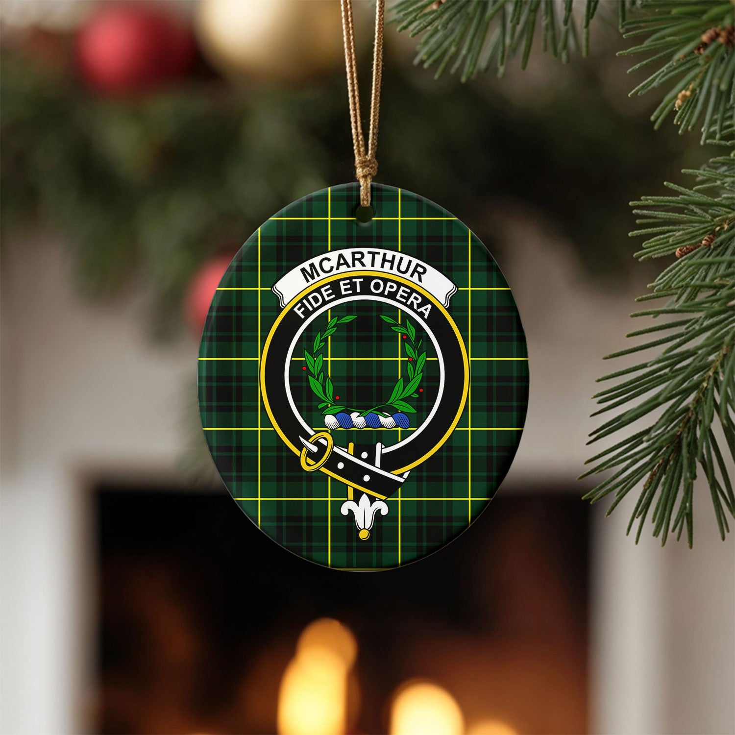 McArthur Modern Tartan Crest Christmas Ceramic Ornament