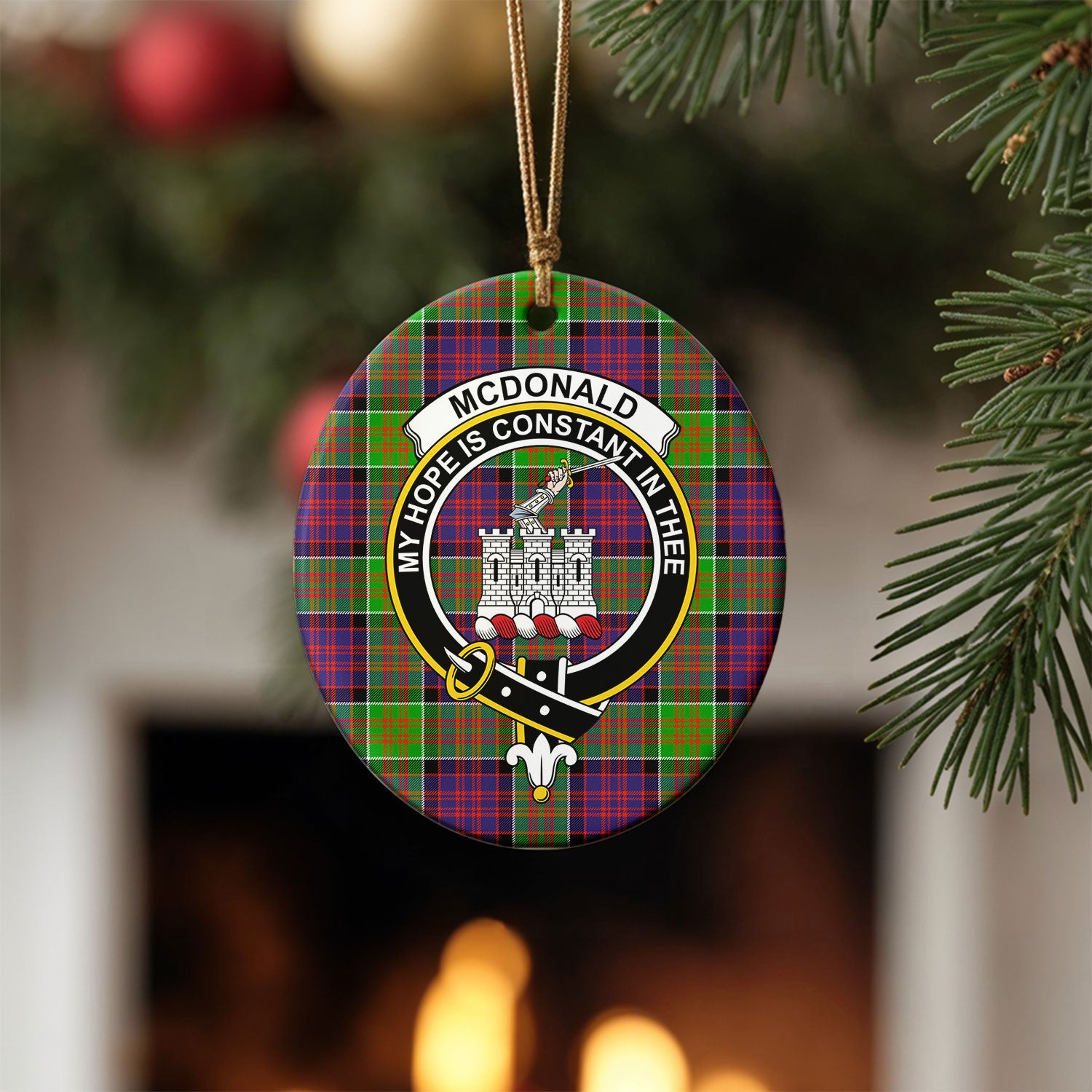 McDonald (Clan Ranald) Tartan Crest Christmas Ceramic Ornament