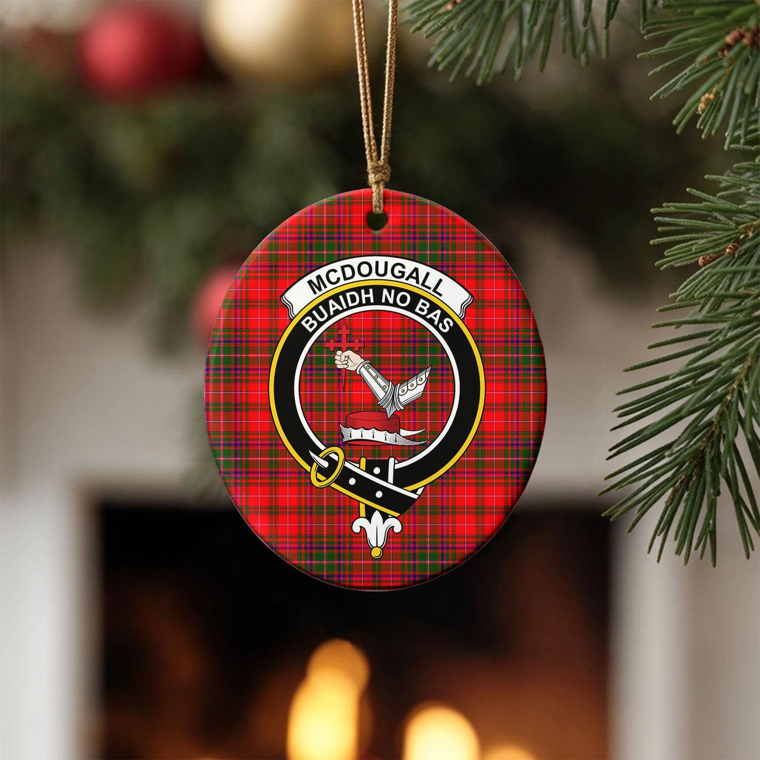 McDougall Modern Tartan Crest Christmas Ceramic Ornament