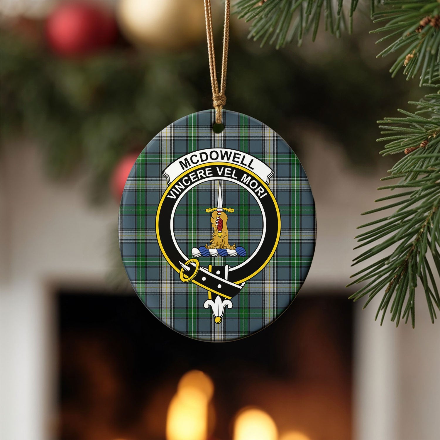 McDowell (MacDowell) Tartan Crest Christmas Ceramic Ornament