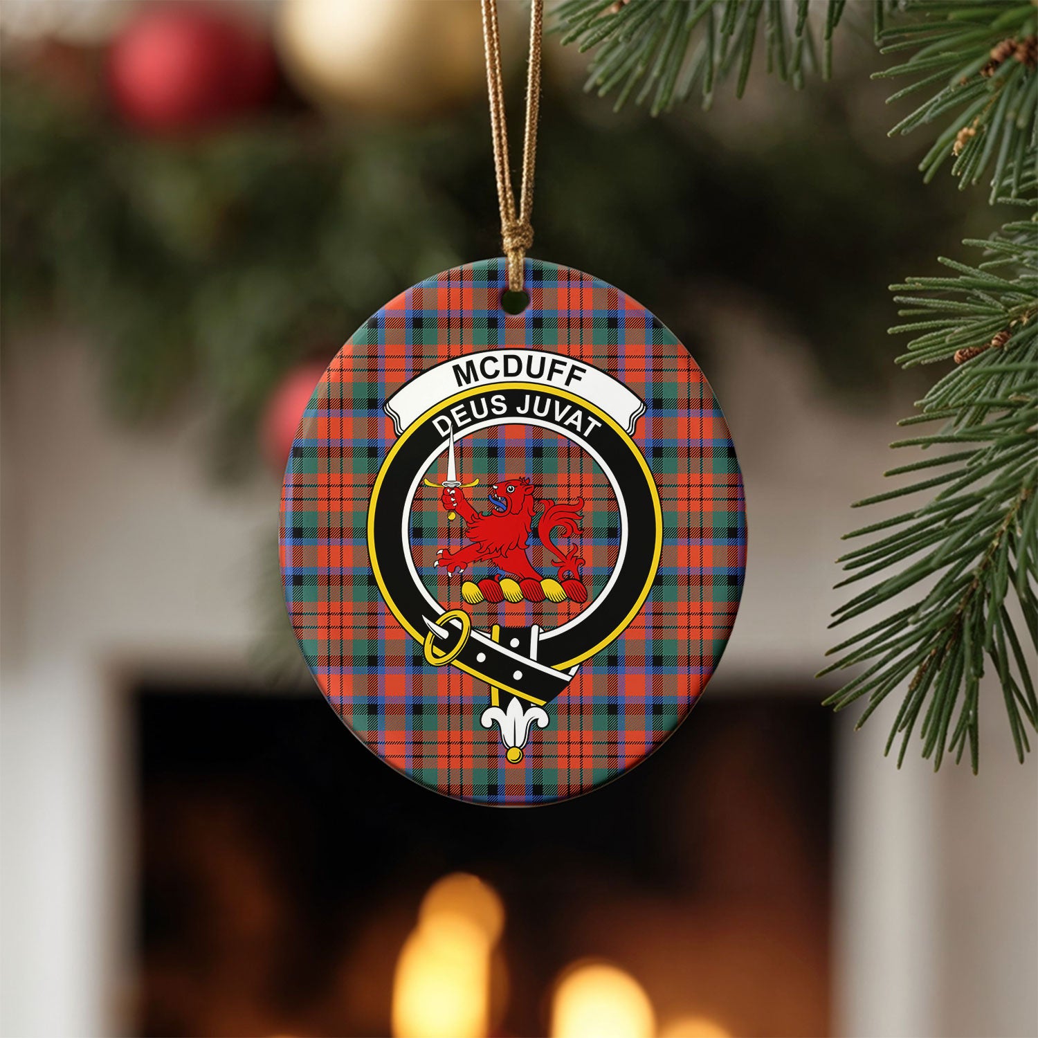 McDuff Ancient Tartan Crest Christmas Ceramic Ornament