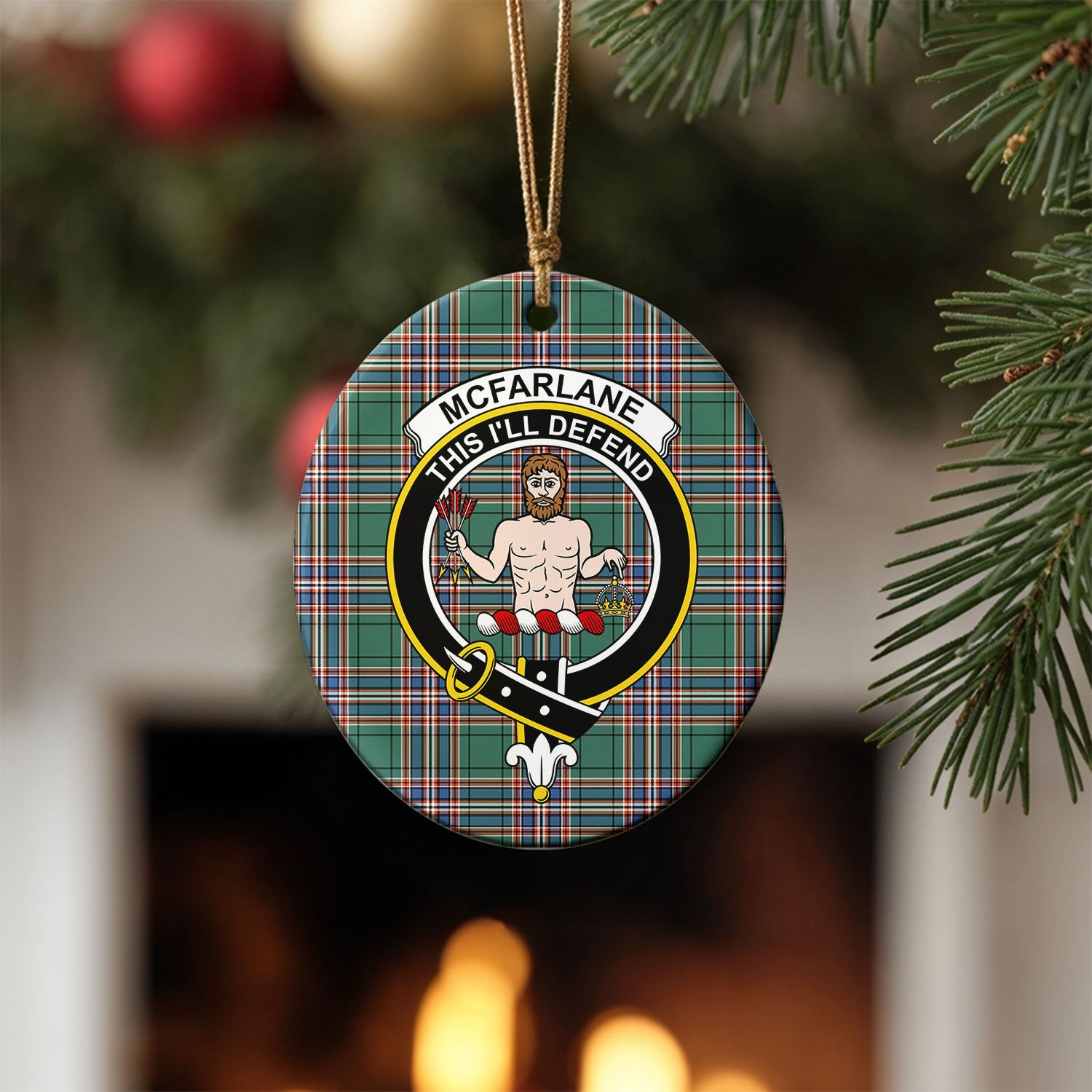 McFarlane Hunting Ancient Tartan Crest Christmas Ceramic Ornament