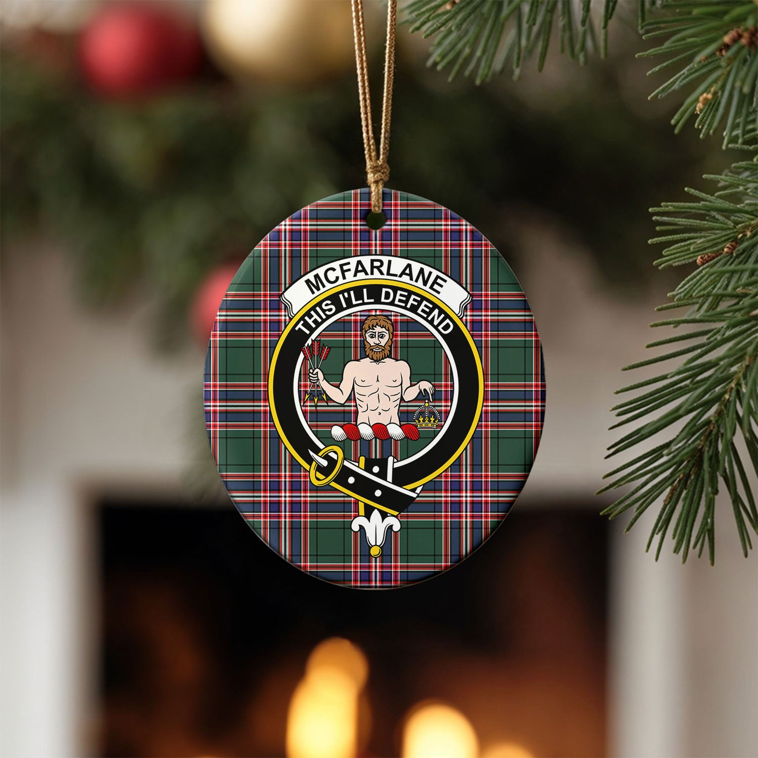 McFarlane Hunting Modern Tartan Crest Christmas Ceramic Ornament