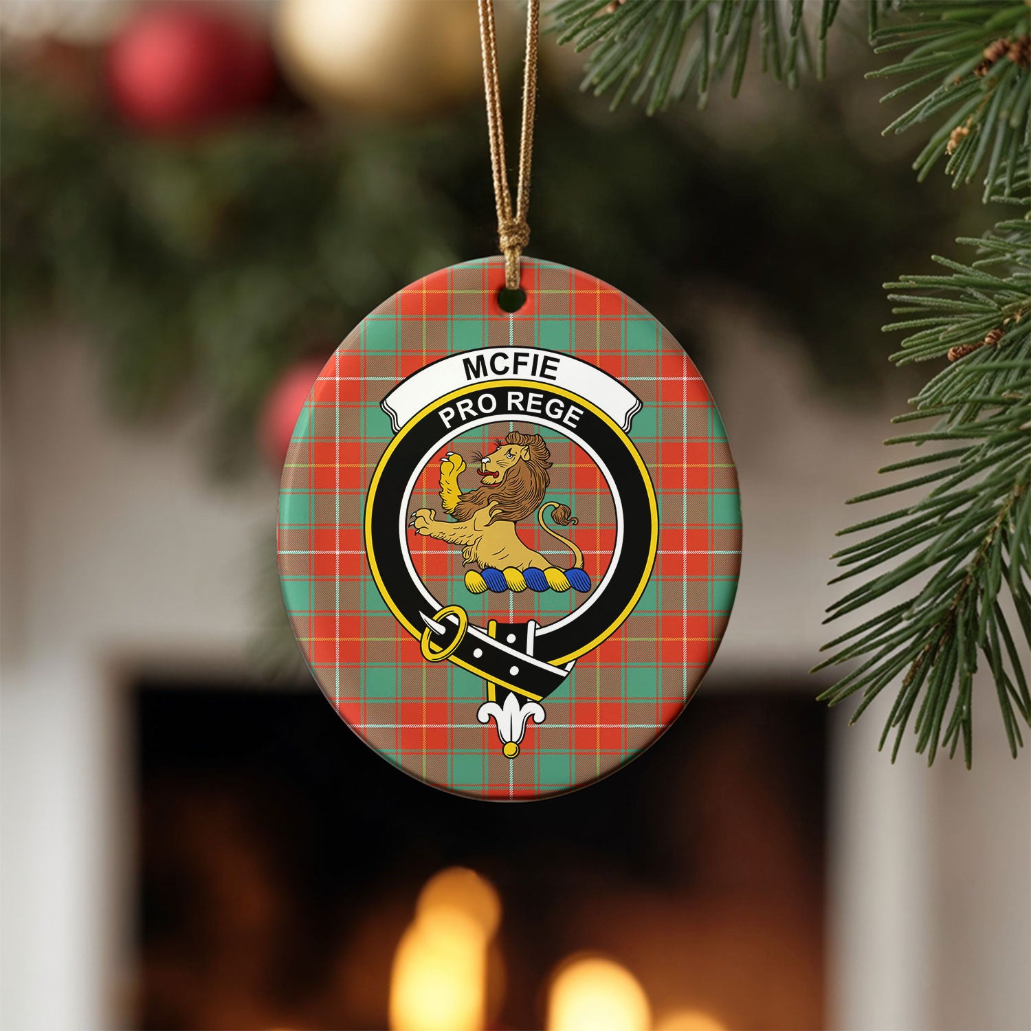 McFie Ancient Tartan Crest Christmas Ceramic Ornament