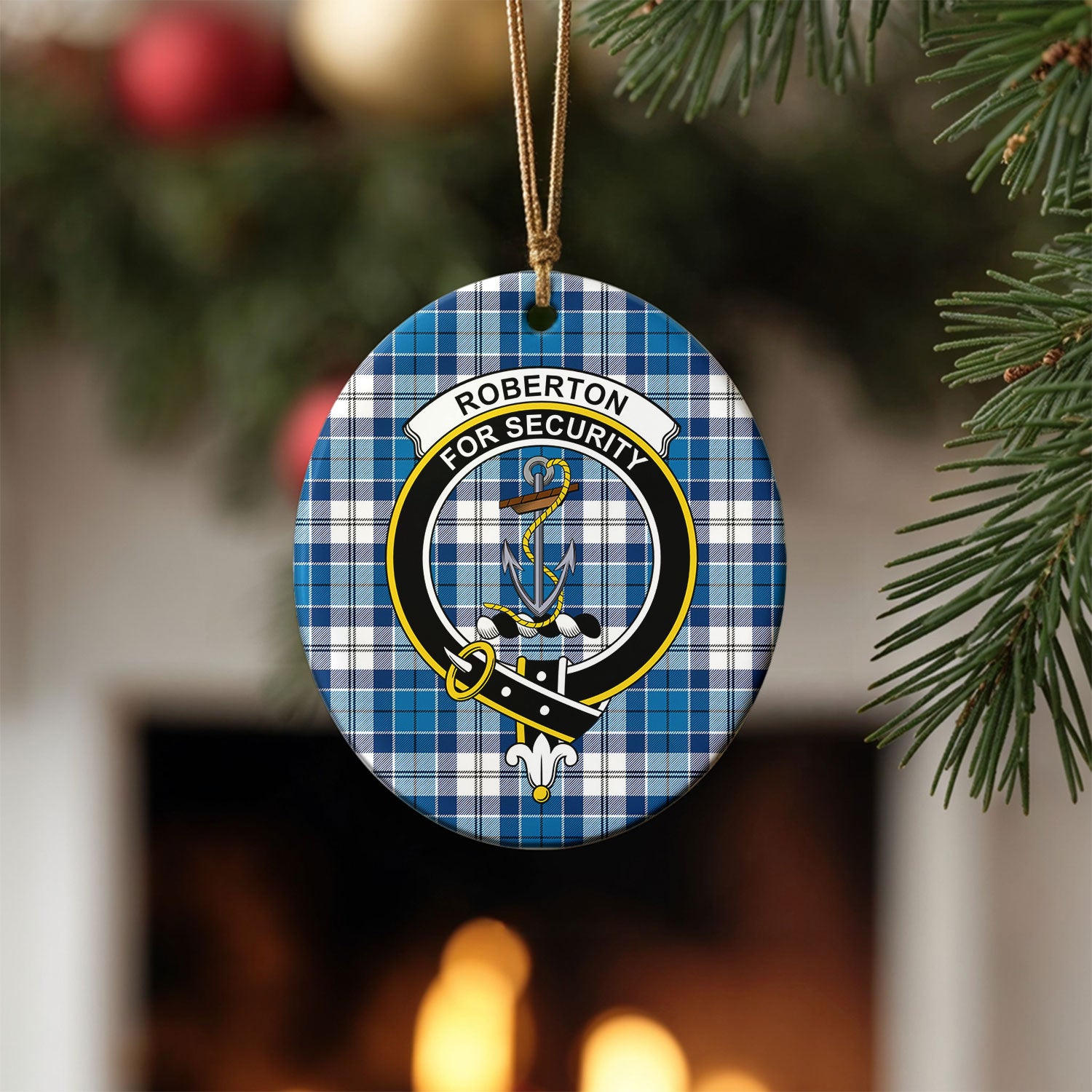 Roberton Tartan Crest Christmas Ceramic Ornament