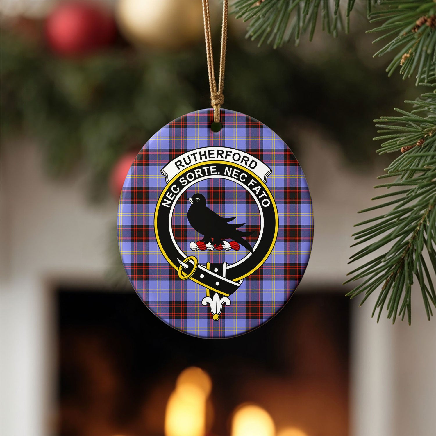 Rutherford Tartan Crest Christmas Ceramic Ornament