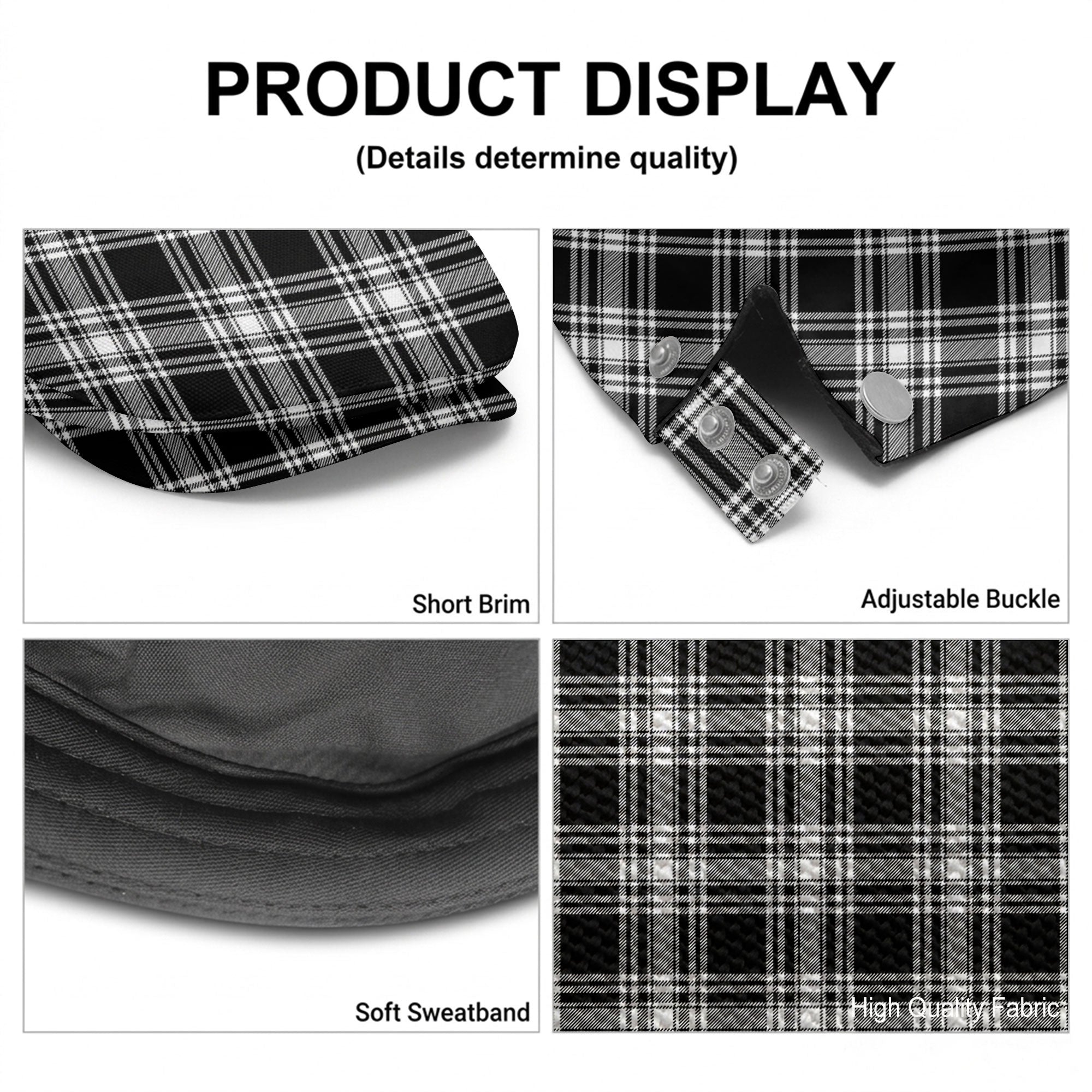 Menzies Black - White Modern Tartan Flat Caps
