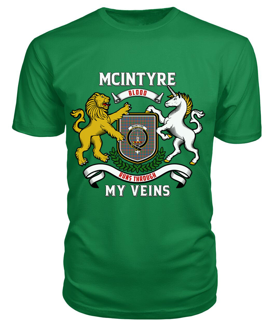 McIntyre Ancient Tartan Crest 2D T-shirt - Blood Runs Through My Veins Style