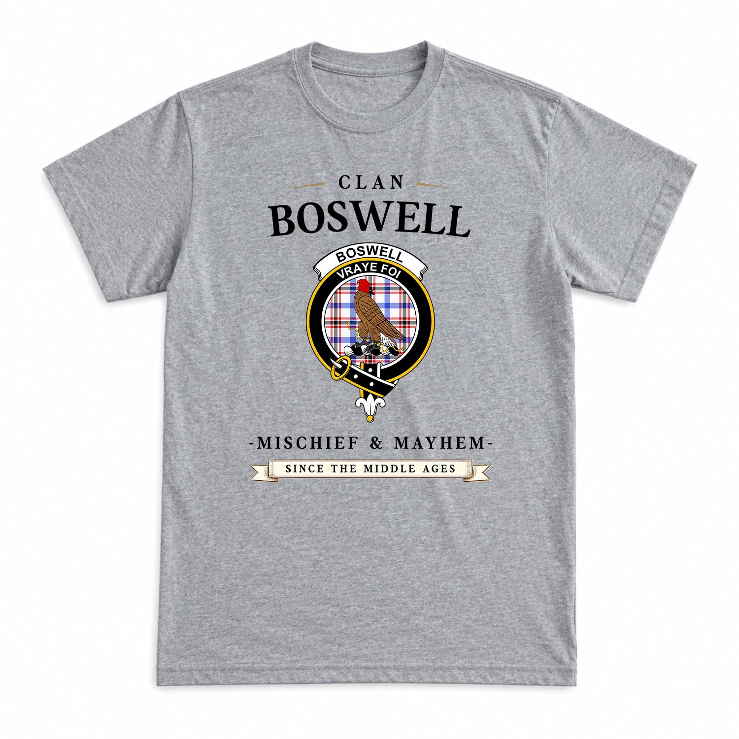 Boswell Modern Tartan Crest Mischief and Mayhem T-shirt