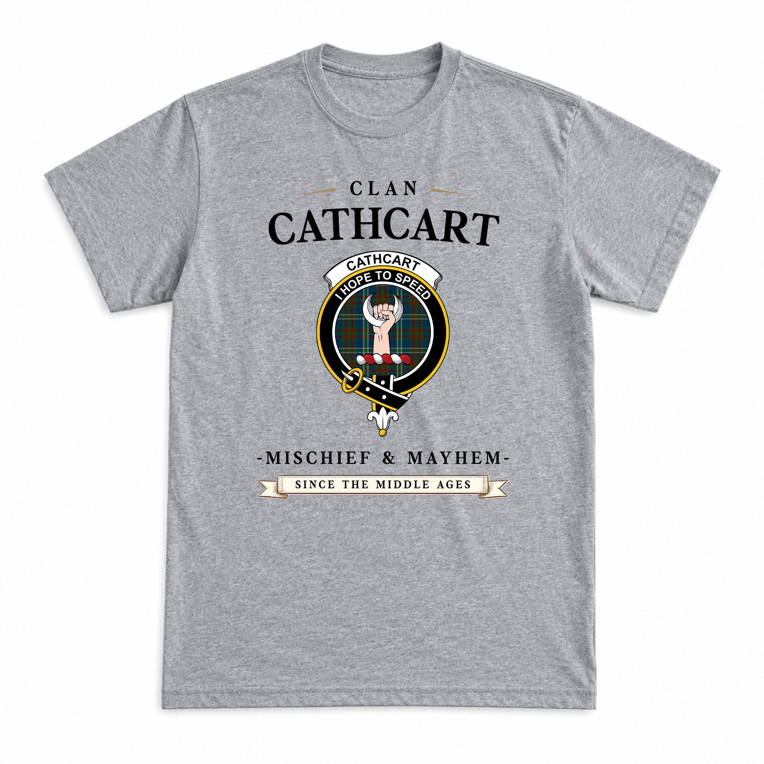 Cathcart Tartan Crest Mischief and Mayhem T-shirt