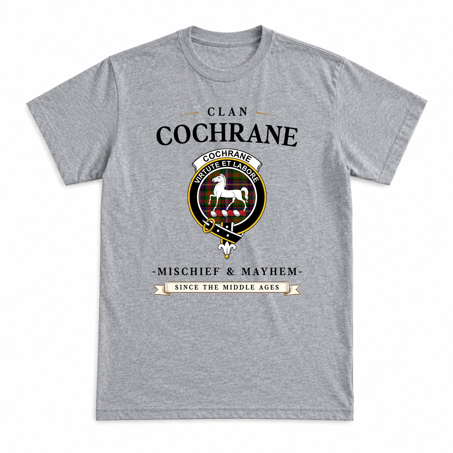 Cochrane Modern Tartan Crest Mischief and Mayhem T-shirt
