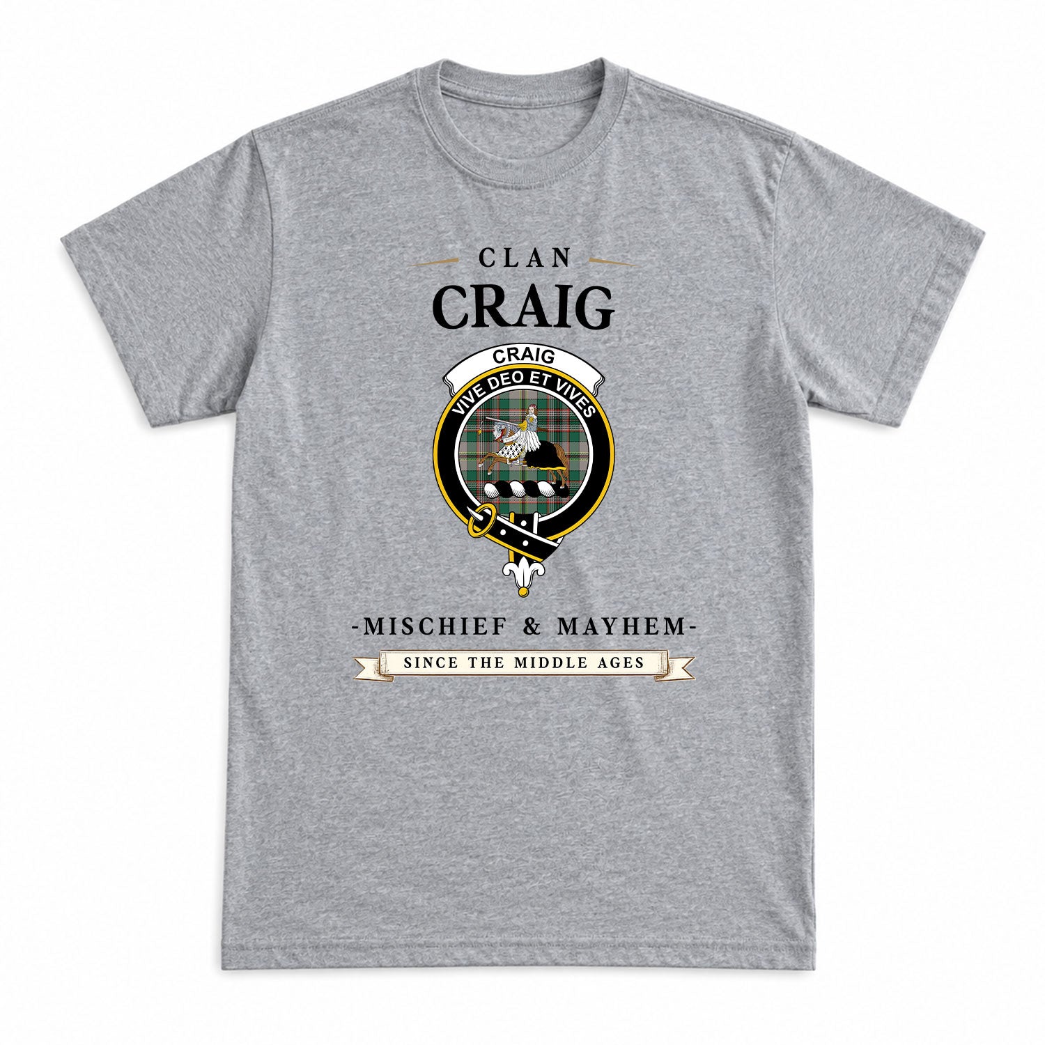 Craig Ancient Tartan Crest Mischief and Mayhem T-shirt