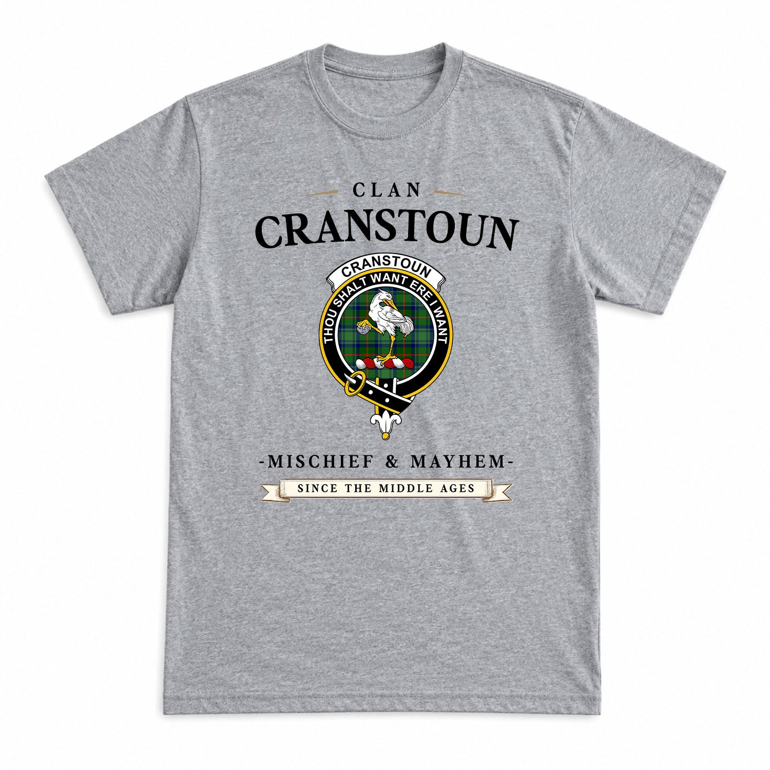 Cranstoun Tartan Crest Mischief and Mayhem T-shirt