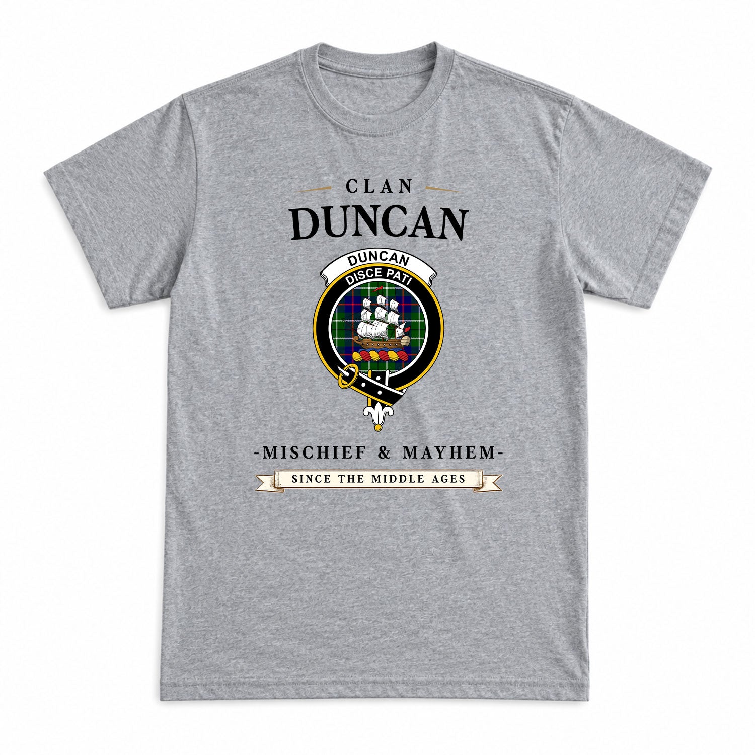 Duncan Modern Tartan Crest Mischief and Mayhem T-shirt