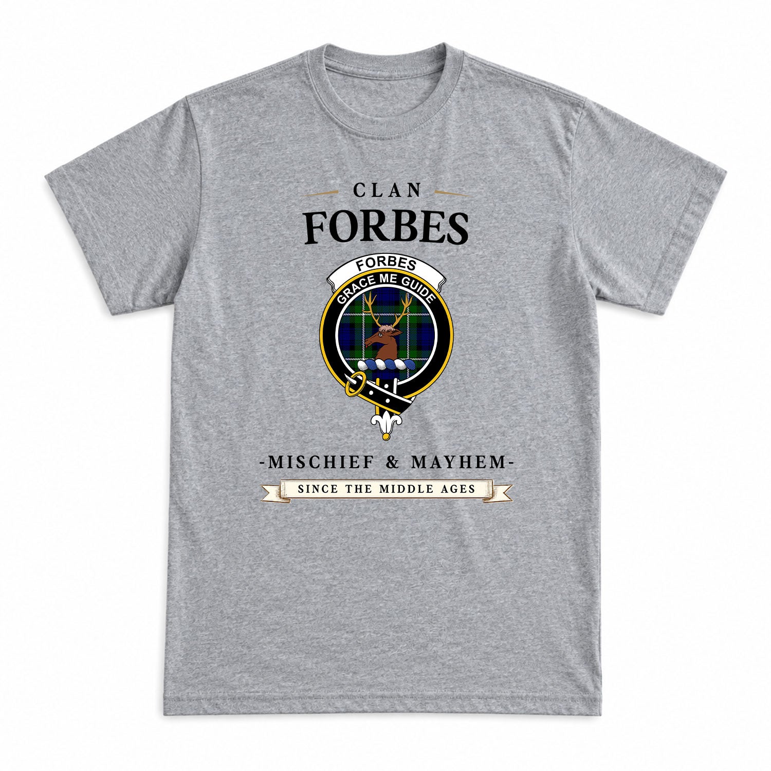 Forbes Modern Tartan Crest Mischief and Mayhem T-shirt