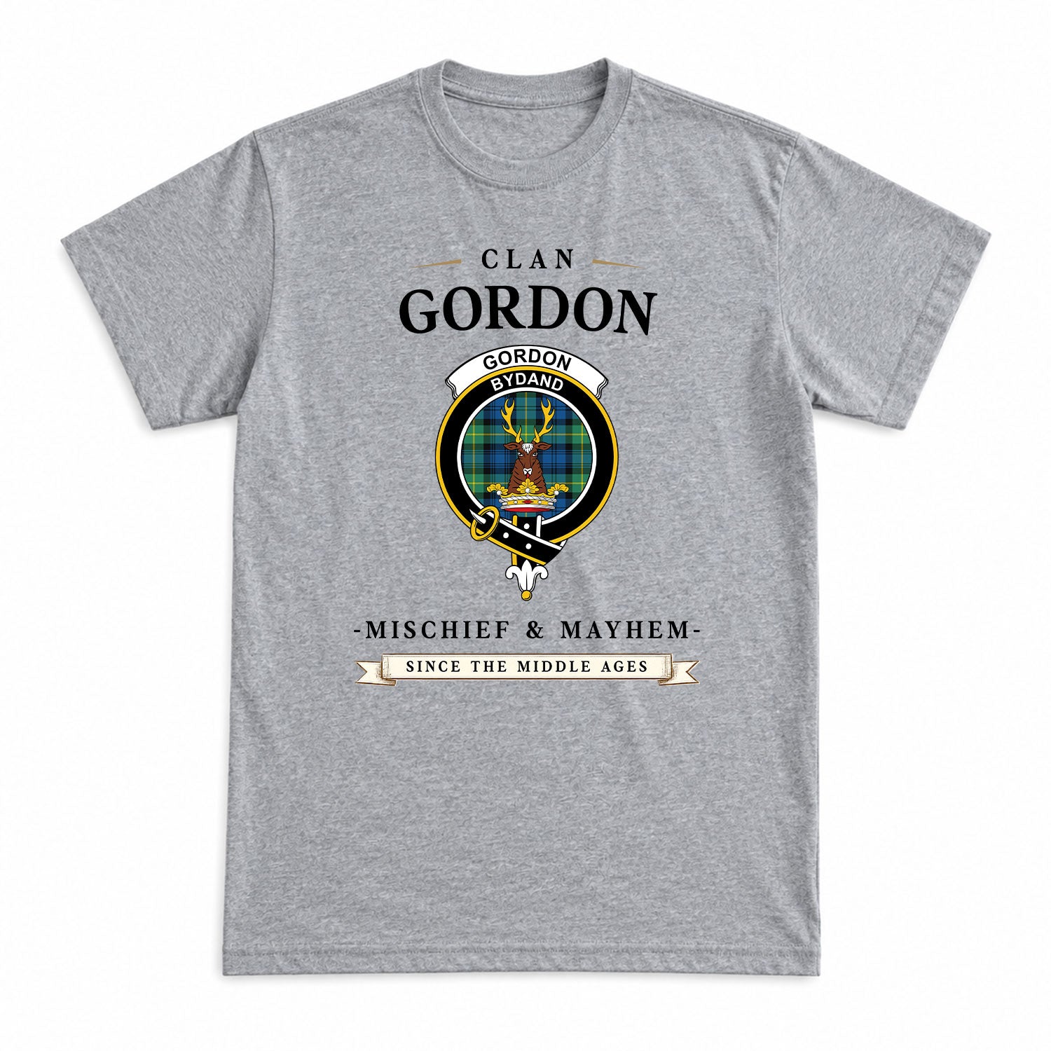 Gordon Ancient Tartan Crest Mischief and Mayhem T-shirt