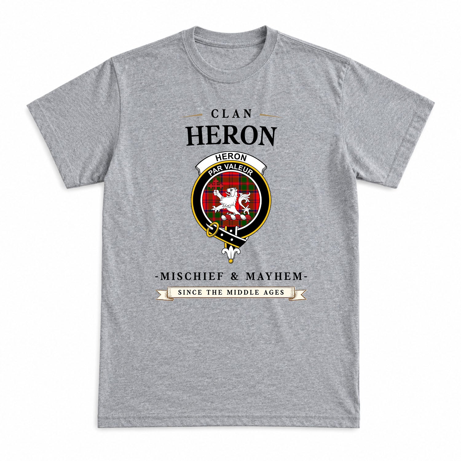 Heron Tartan Crest Mischief and Mayhem T-shirt