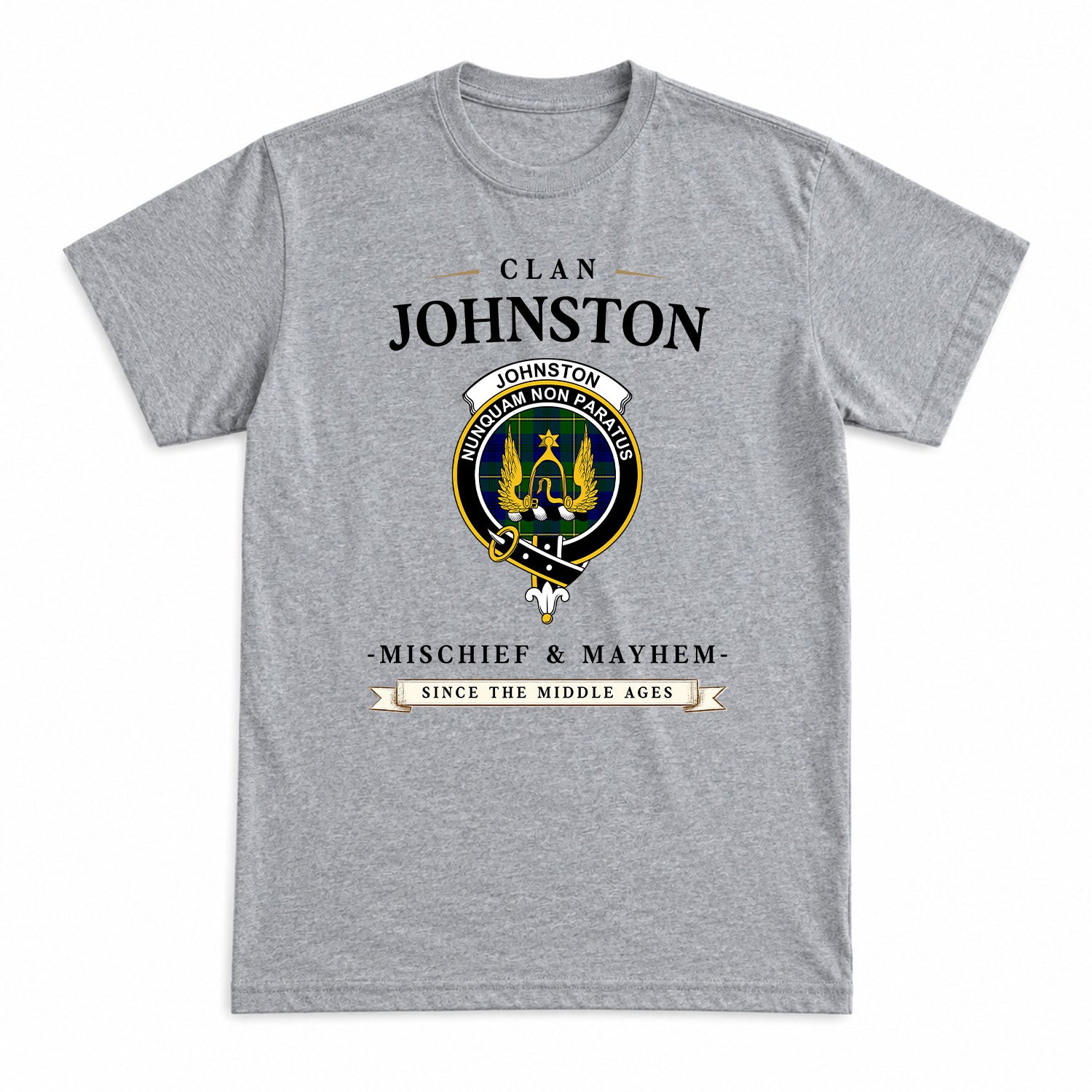 Johnston Modern Tartan Crest Mischief and Mayhem T-shirt