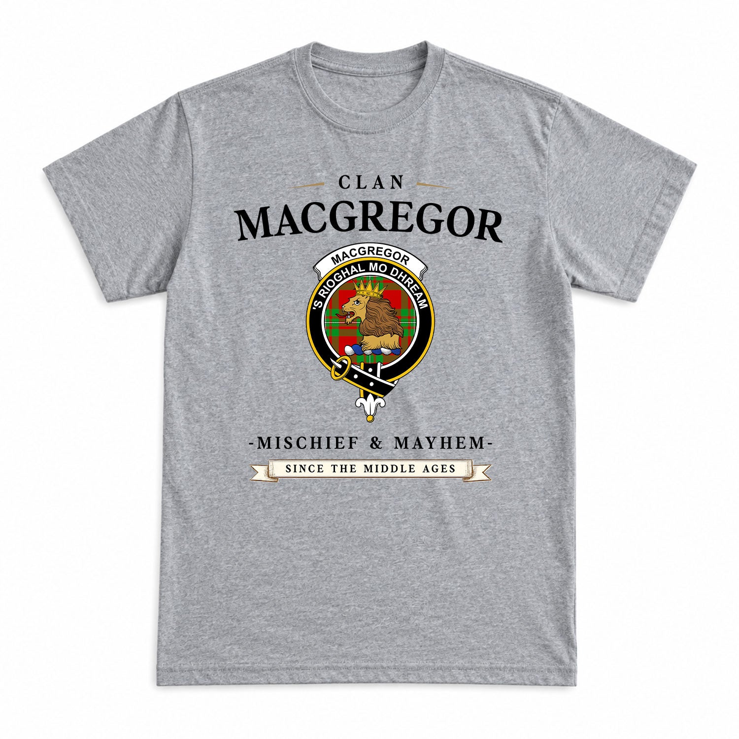MacGregor Modern Tartan Crest Mischief and Mayhem T-shirt