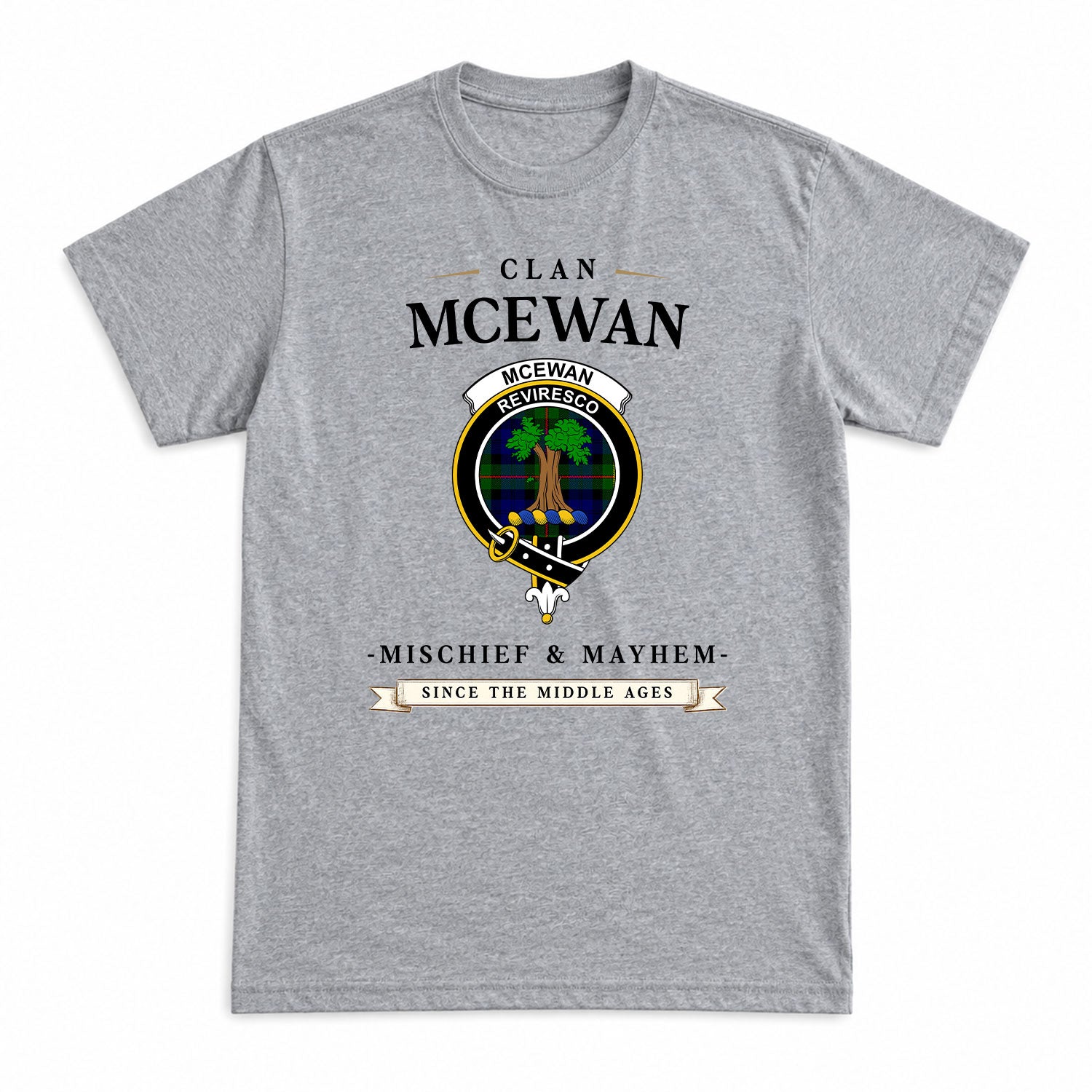 McEwan Modern Tartan Crest Mischief and Mayhem T-shirt