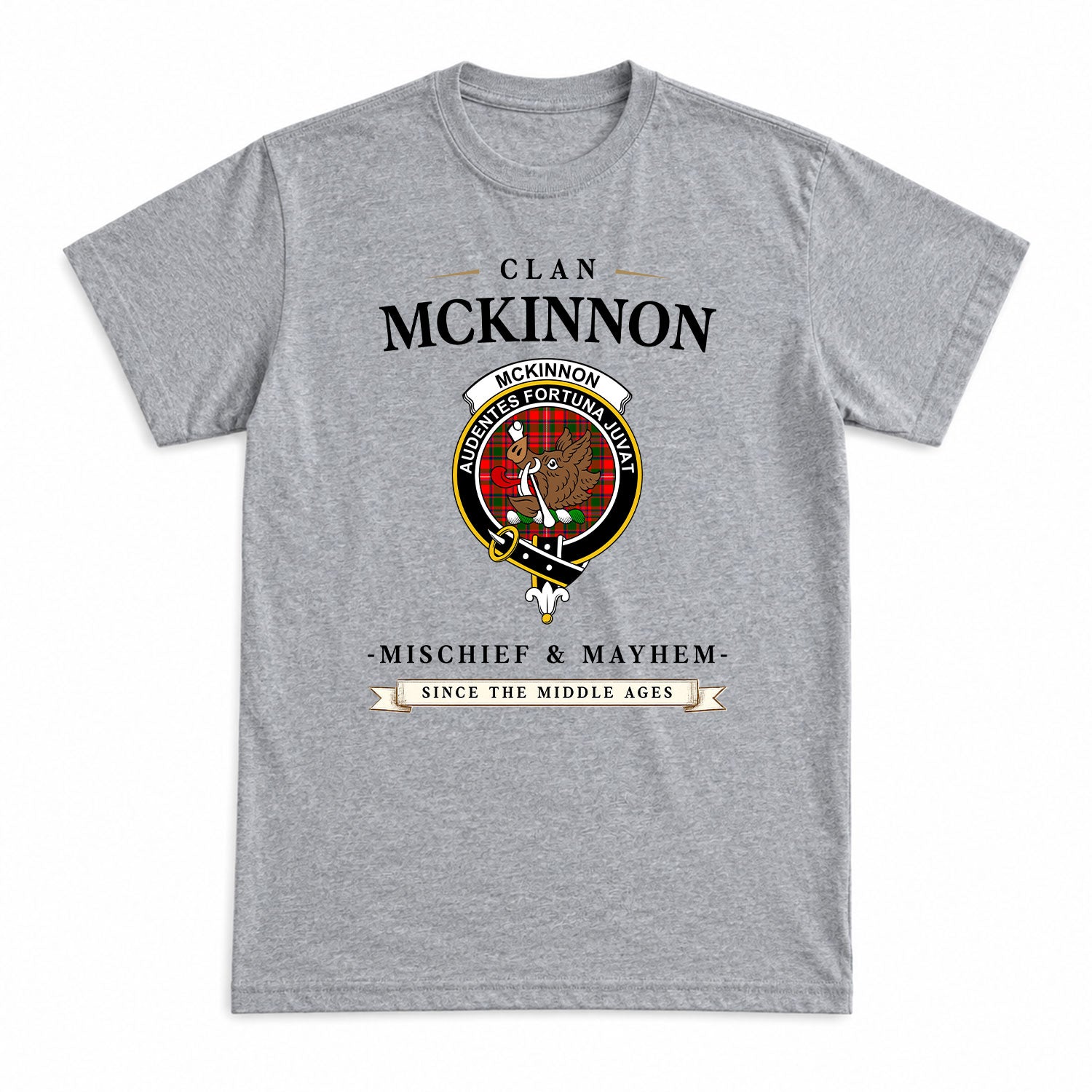 McKinnon Modern Tartan Crest Mischief and Mayhem T-shirt