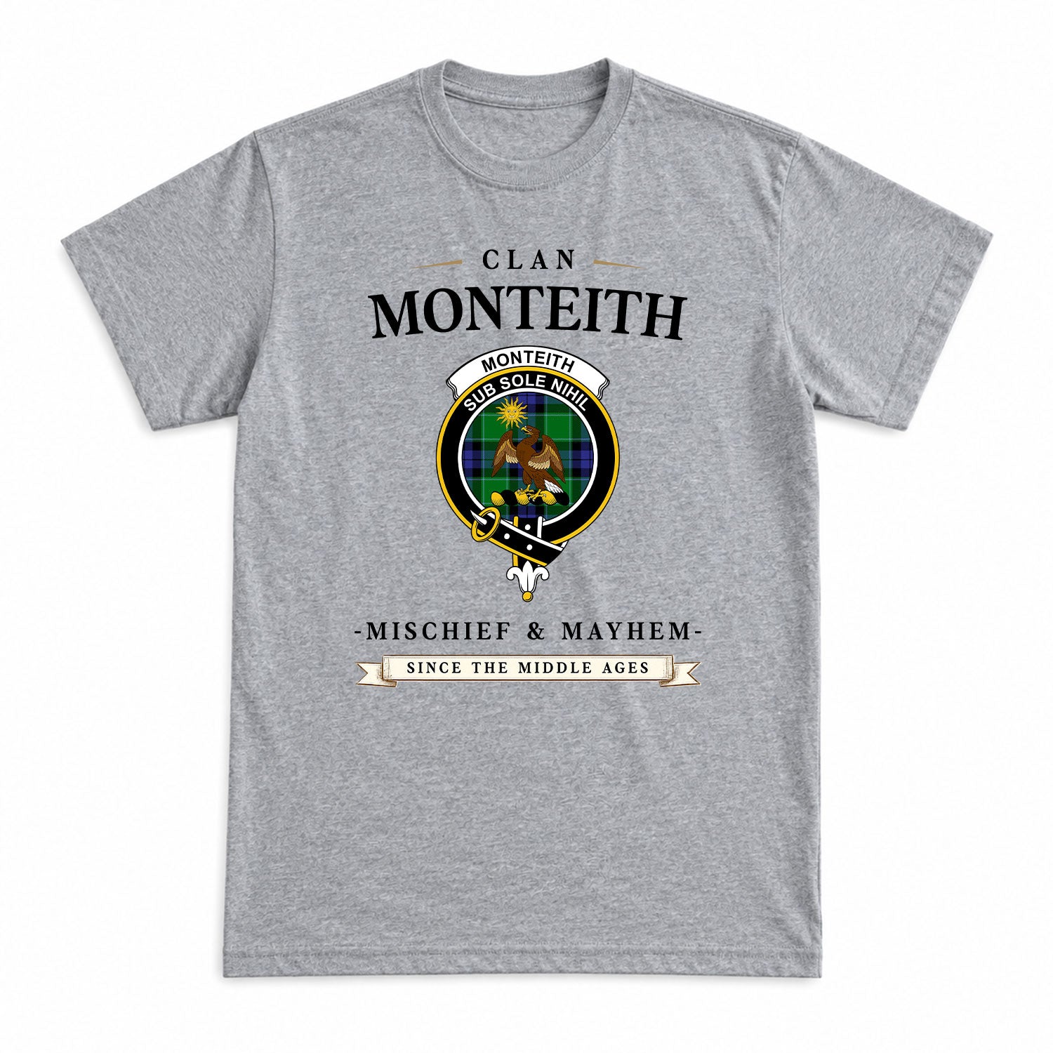 Monteith Tartan Crest Mischief and Mayhem T-shirt