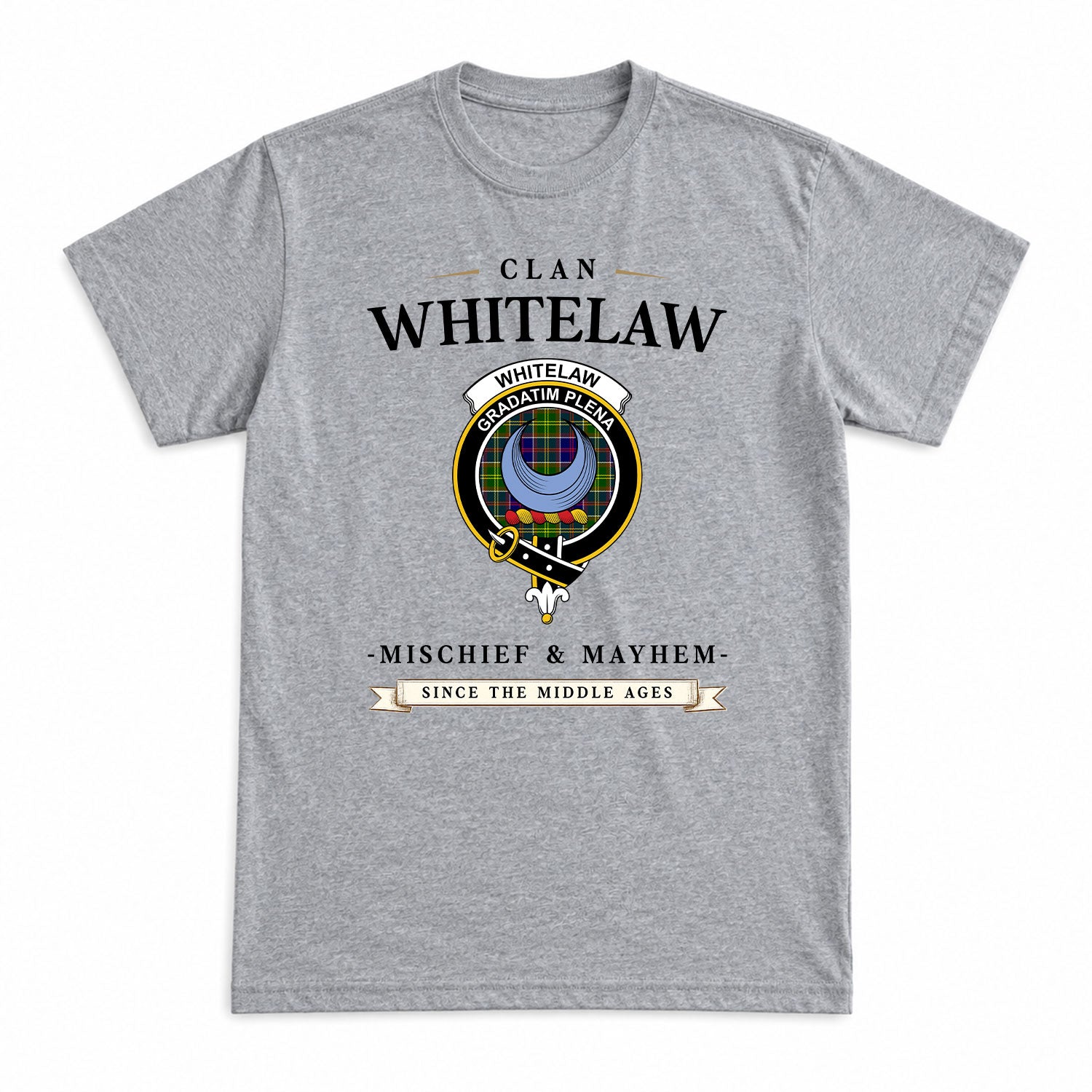 Whitelaw Tartan Crest Mischief and Mayhem T-shirt