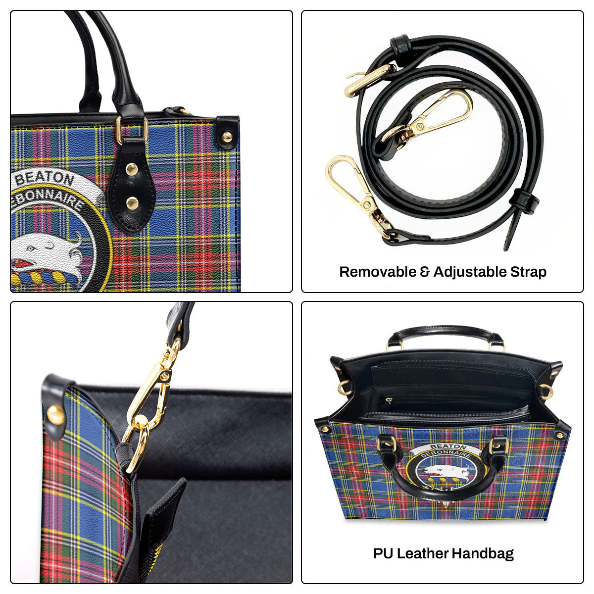 Beaton Modern Tartan Crest Leather Handbag