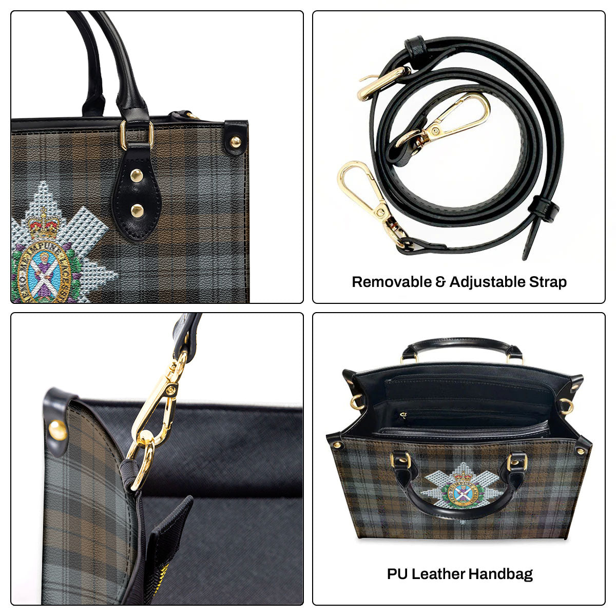 Black Watch Weathered Tartan Crest Leather Handbag