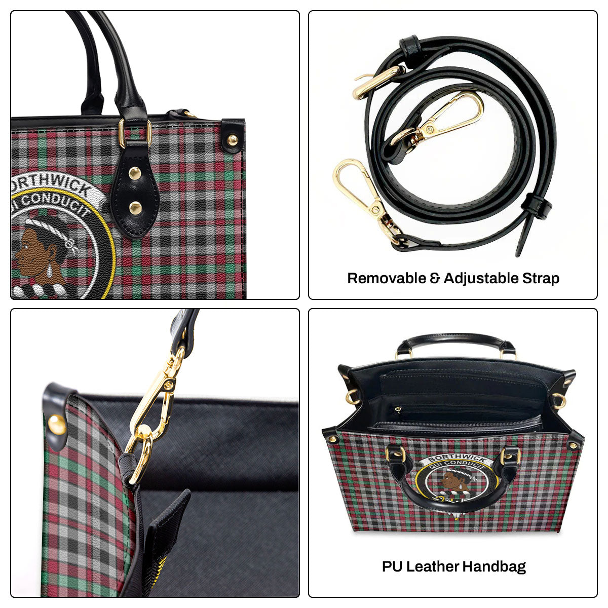 Borthwick Ancient Tartan Crest Leather Handbag