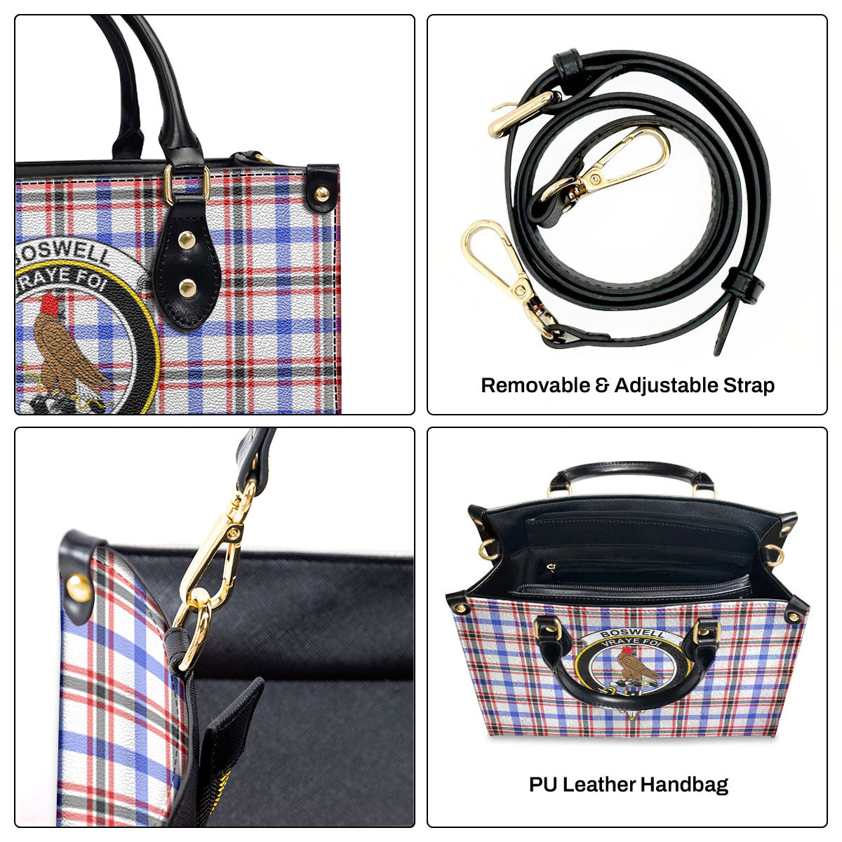 Boswell Modern Tartan Crest Leather Handbag