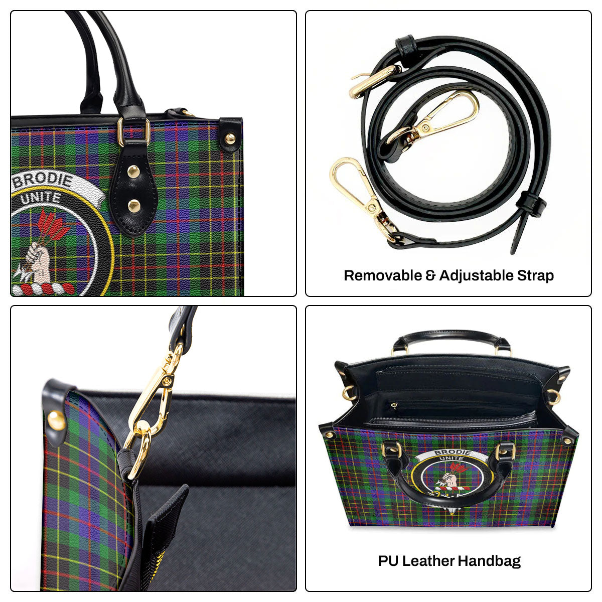 Brodie Hunting Modern Tartan Crest Leather Handbag