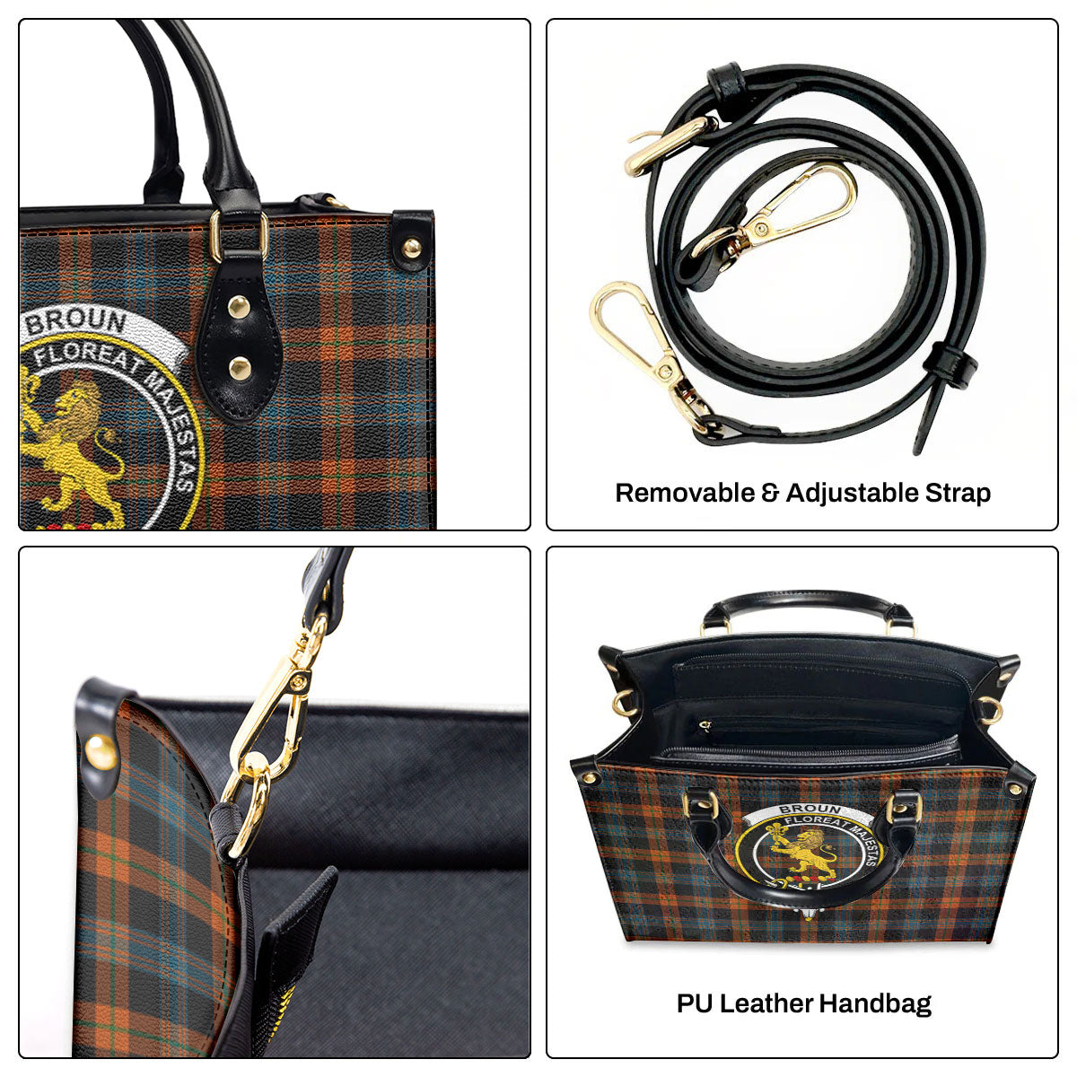 Broun Ancient Tartan Crest Leather Handbag