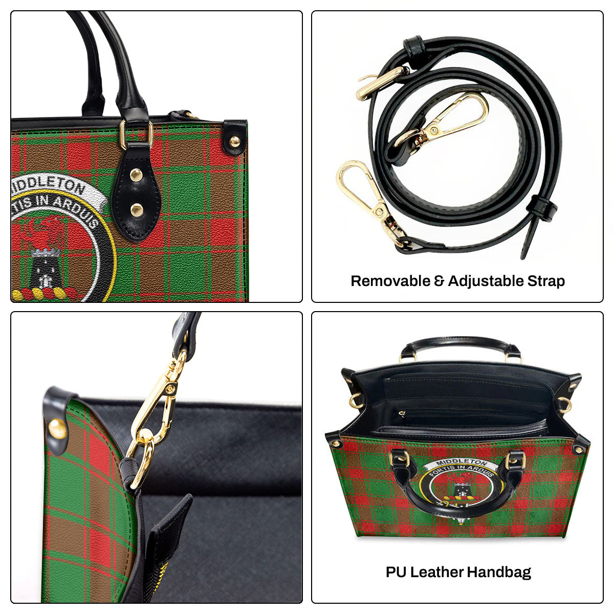 Middleton Modern Tartan Crest Leather Handbag