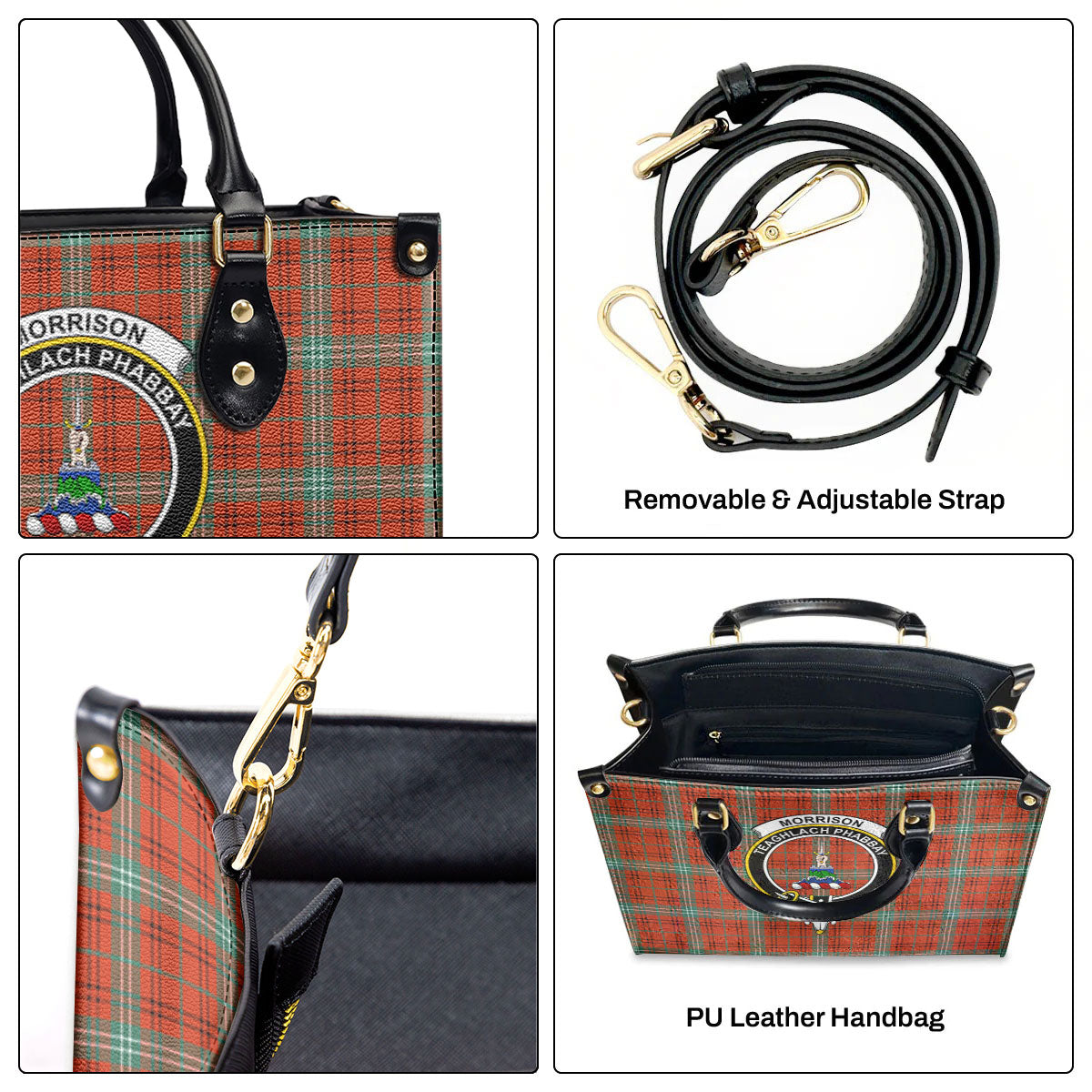 Morrison Red Ancient Tartan Crest Leather Handbag