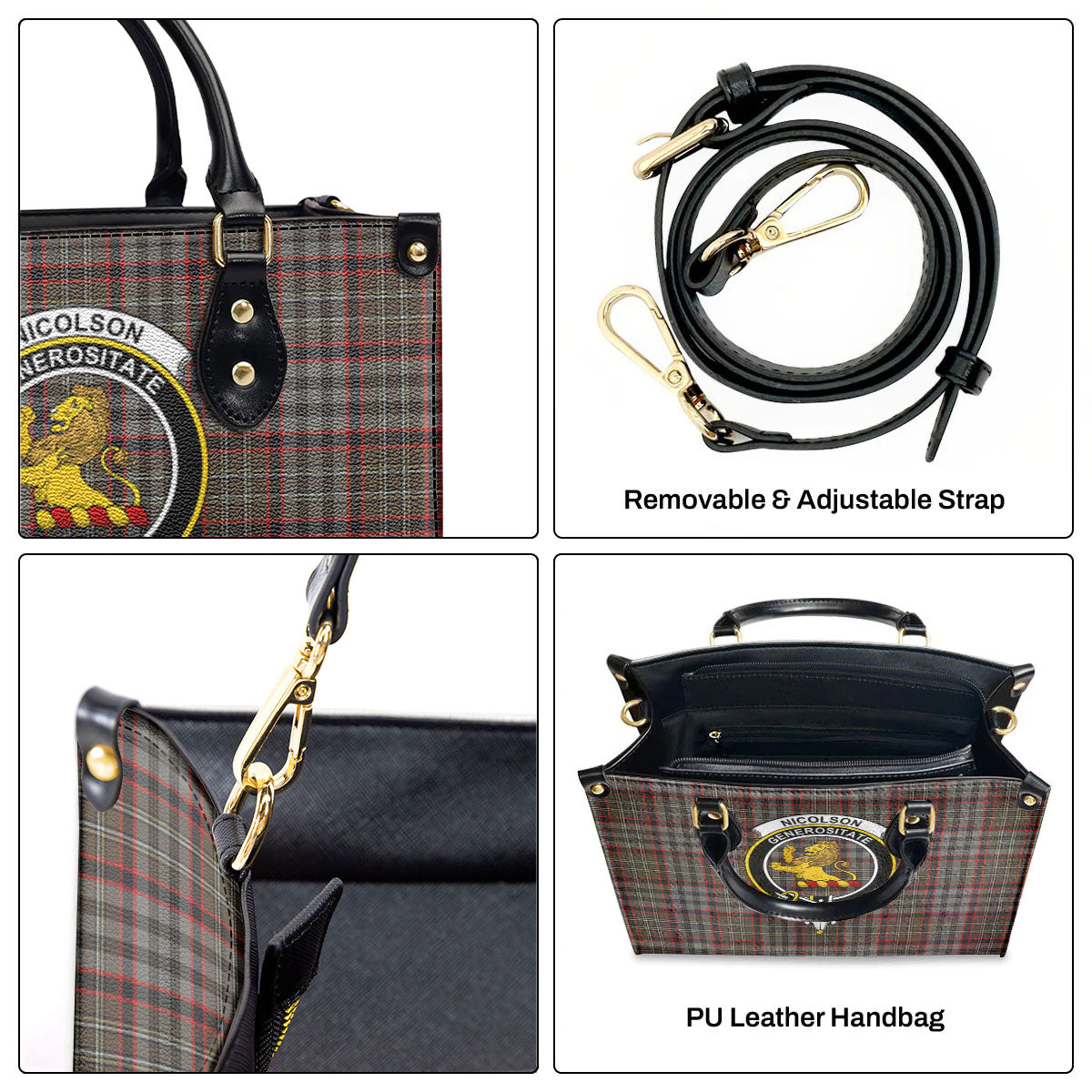 Nicolson Hunting Weathered Tartan Crest Leather Handbag