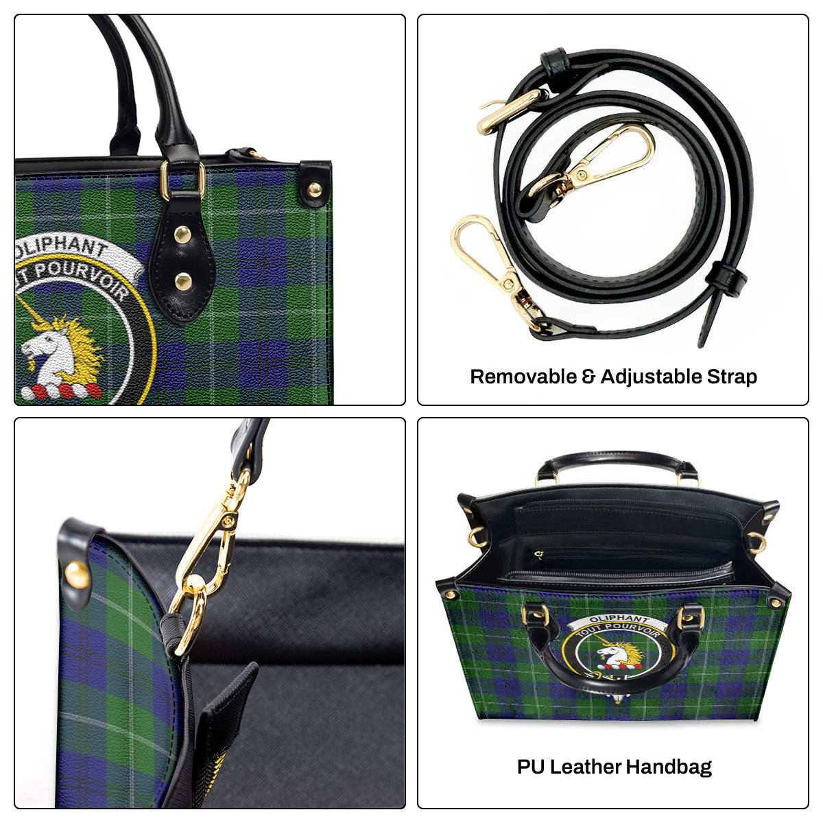 Oliphant Modern Tartan Crest Leather Handbag