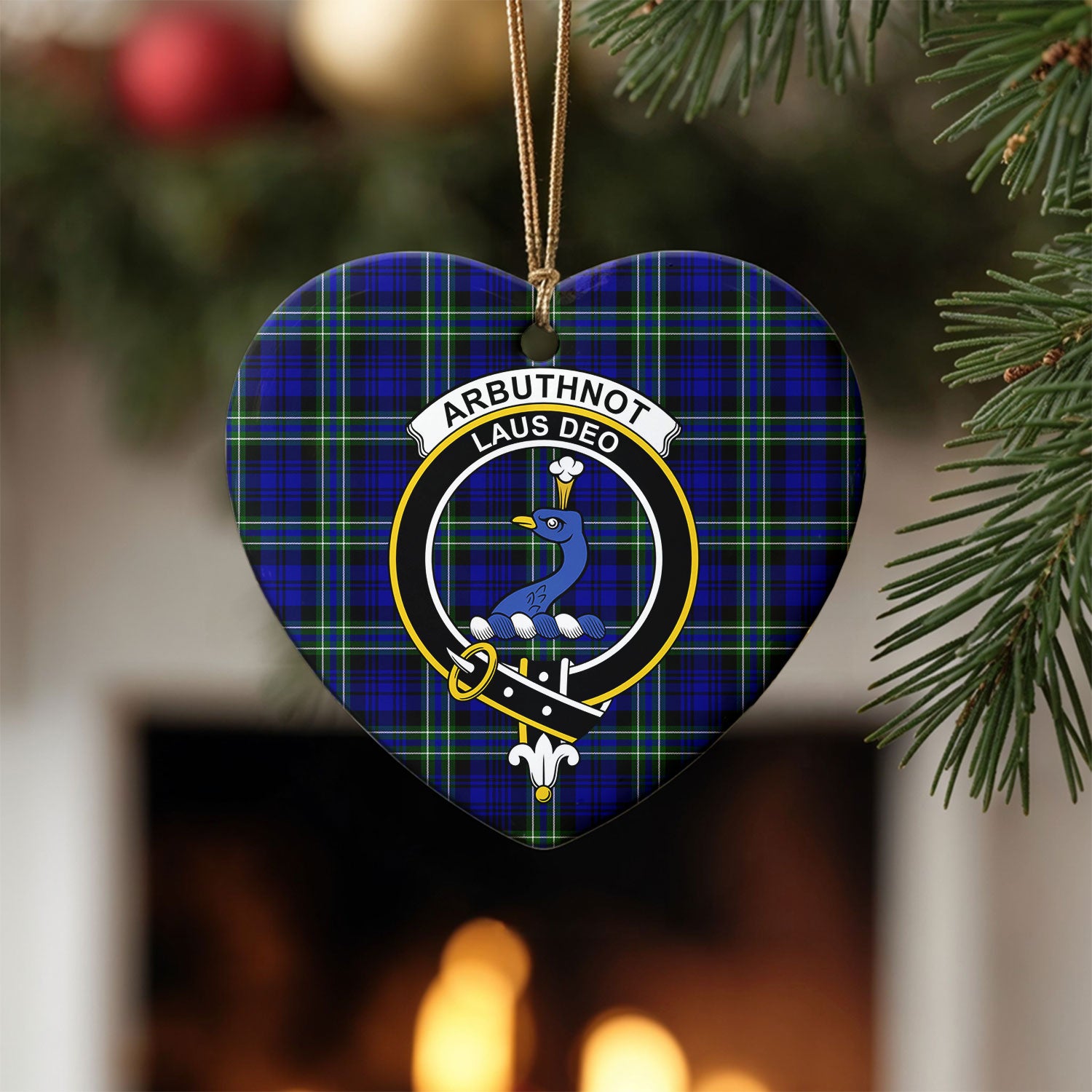 Arbuthnot Modern Tartan Crest Christmas Ceramic Ornament