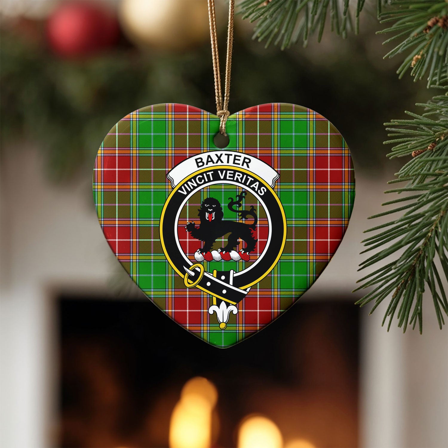 Baxter Modern Tartan Crest Christmas Ceramic Ornament