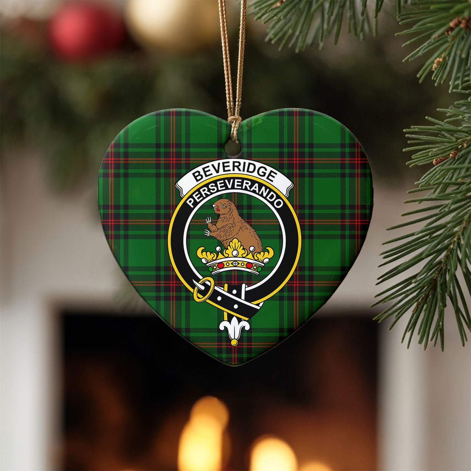 Beveridge Tartan Crest Christmas Ceramic Ornament