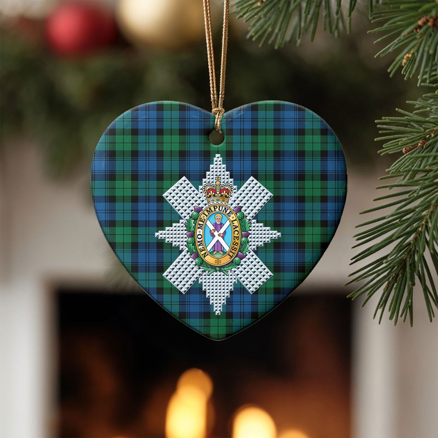 Black Watch Ancient Tartan Crest Christmas Ceramic Ornament