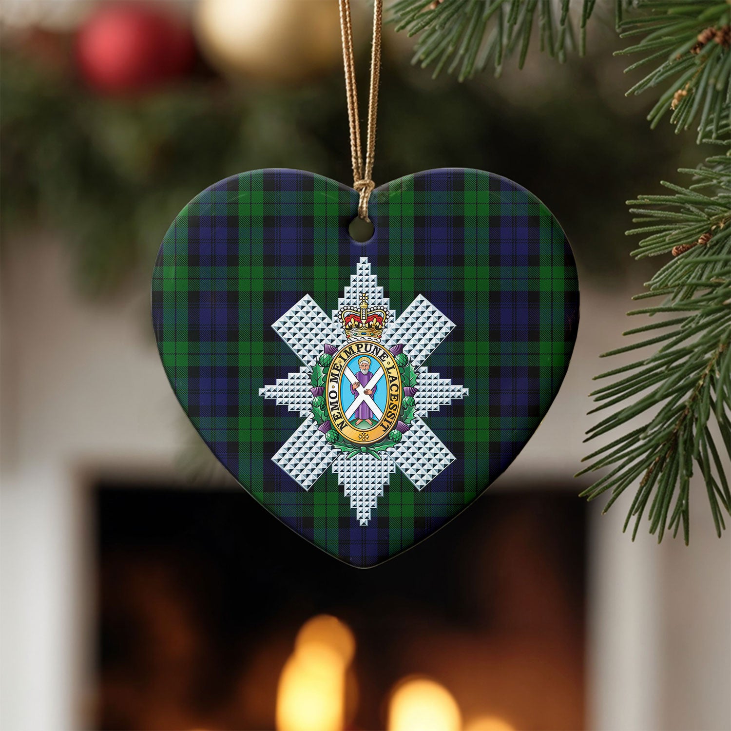 Black Watch Tartan Crest Christmas Ceramic Ornament