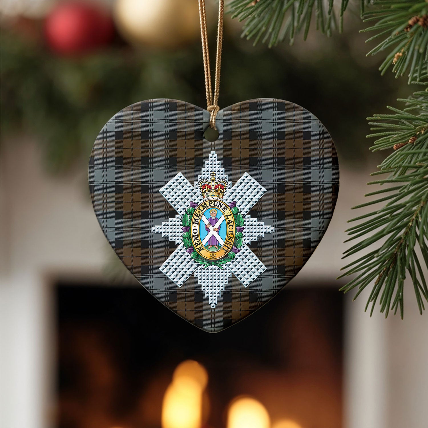 Black Watch Weathered Tartan Crest Christmas Ceramic Ornament