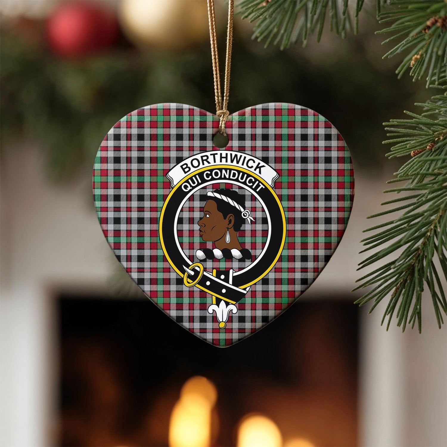Borthwick Ancient Tartan Crest Christmas Ceramic Ornament