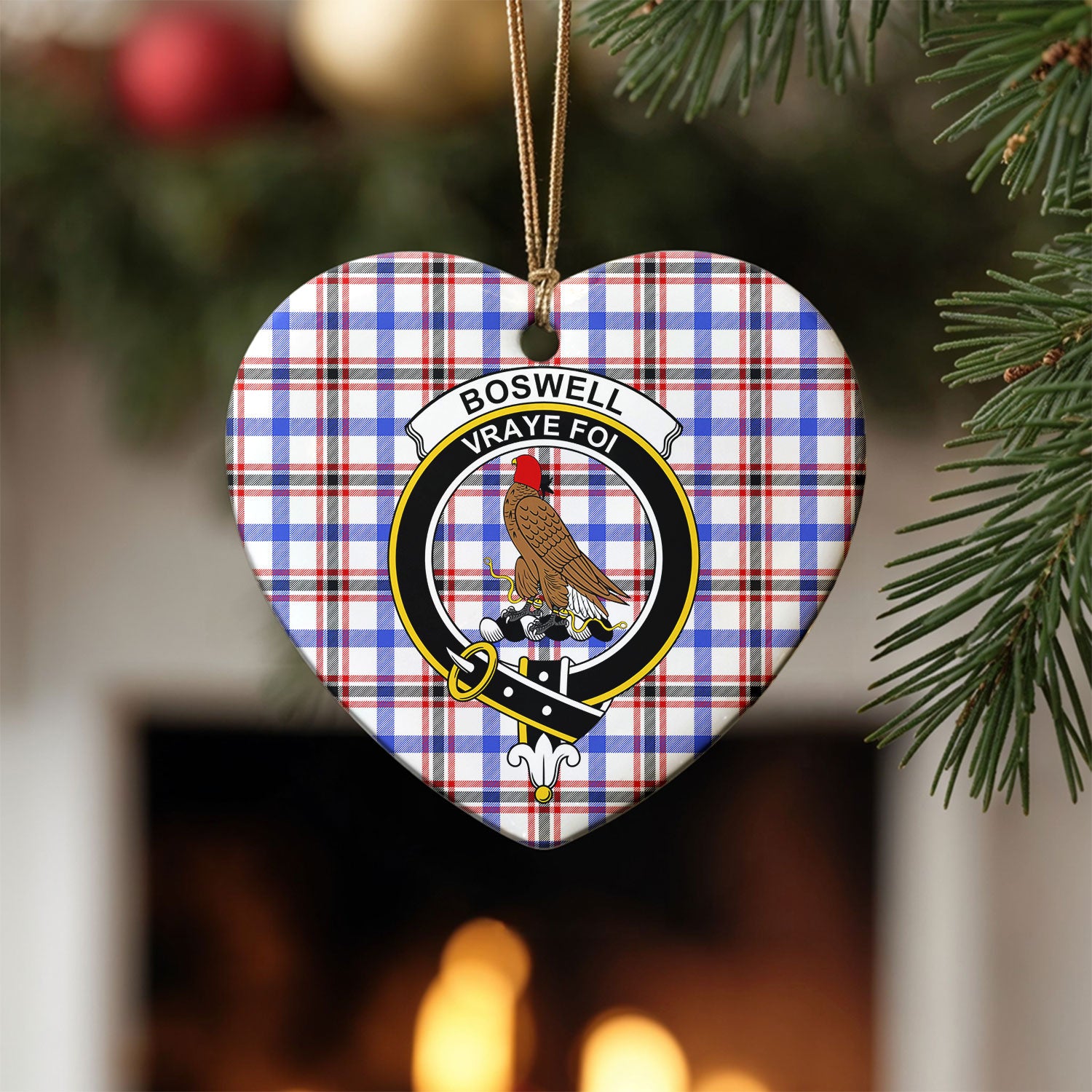 Boswell Modern Tartan Crest Christmas Ceramic Ornament