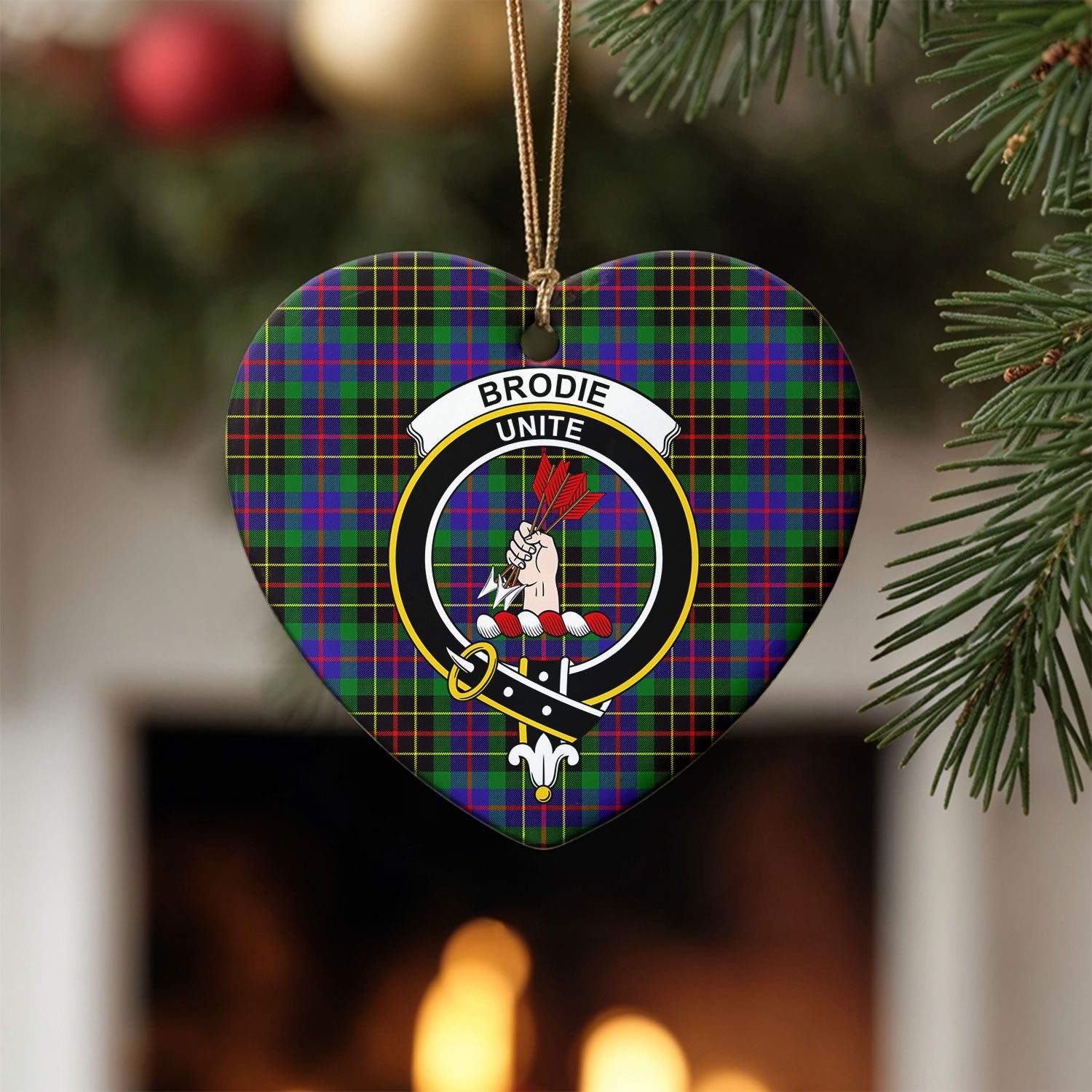 Brodie Hunting Modern Tartan Crest Christmas Ceramic Ornament