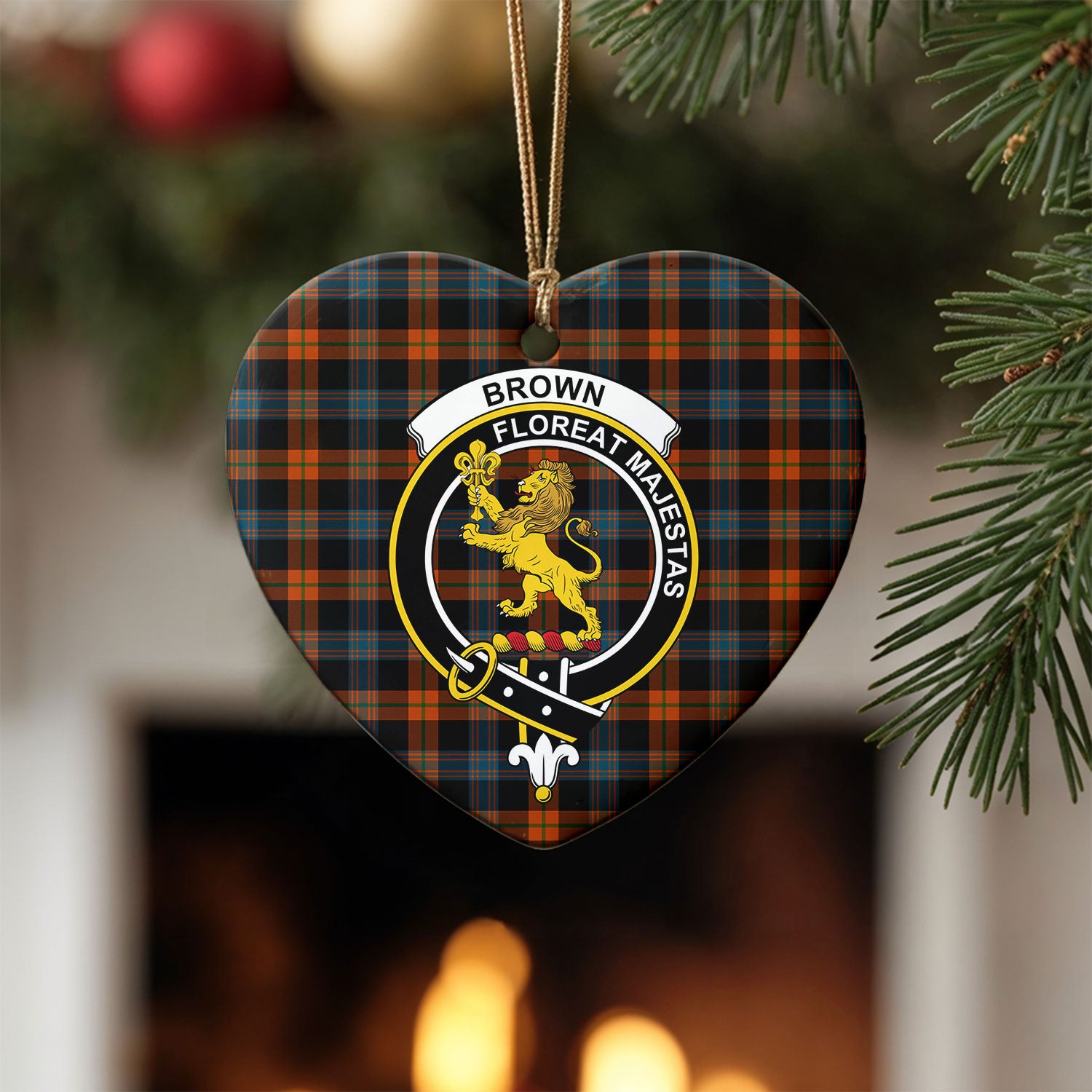 Brown Ancient Tartan Crest Christmas Ceramic Ornament